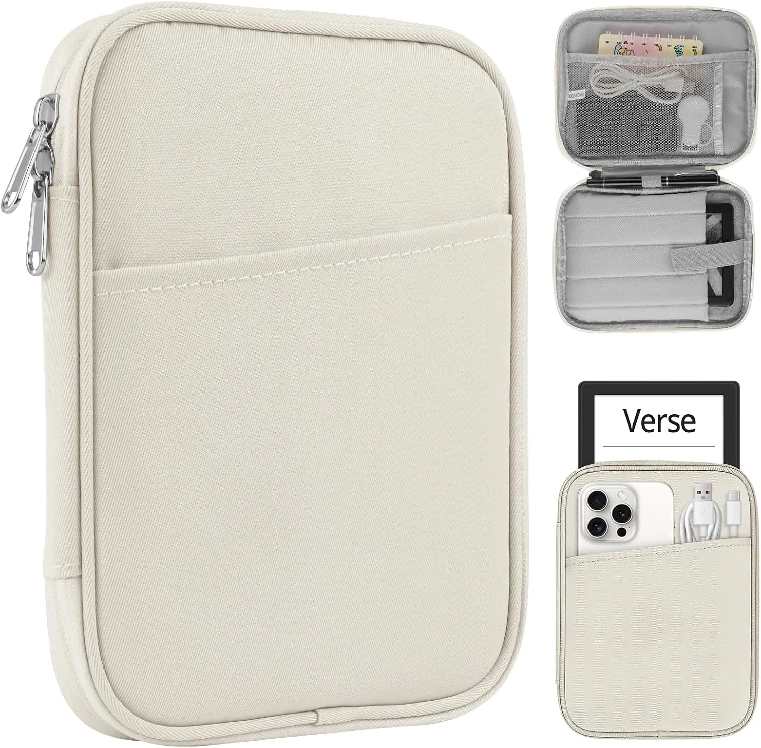 HoYiXi Universal Sleeve Bag for 6",6.8",7" Kindle Paperwhite/Colorsoft 2024-2012 Compatible with 6"-6.8" All-New Kindle/Kobo/Tolino/Sony,6" EReader with Anti-Drop Protective Cover,White