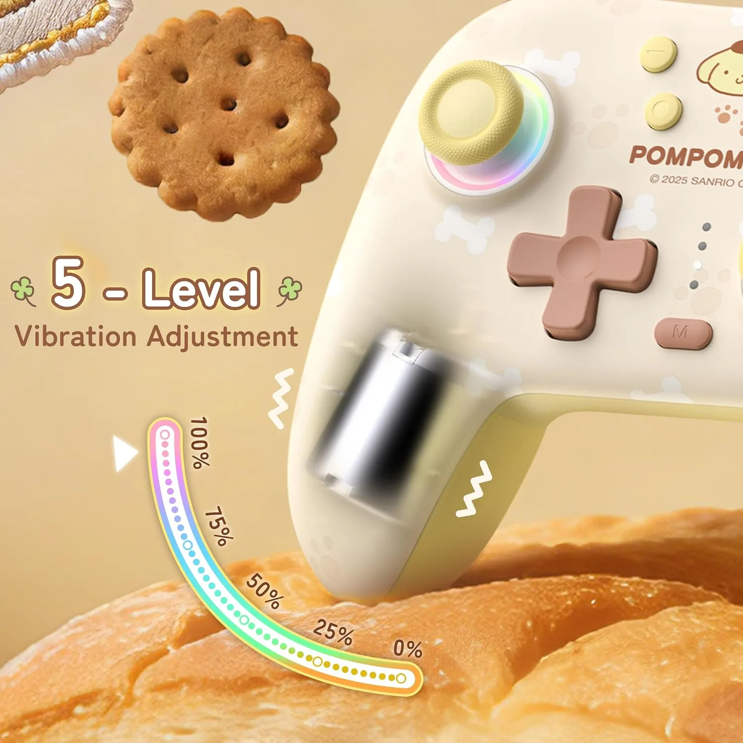 Kuitmor Pompompurin Switch Pro Controller, Cute Hall Effect Wireless Gamepad No Drift for Switch 2/Switch/OLED/Lite, PC/Steam, Android, iOS, Bluetooth + Wired, Turbo, Back Buttons, 6-Aixs Gyro, Wake-up, RGB (Yellow, Without 2.4g Receiver)