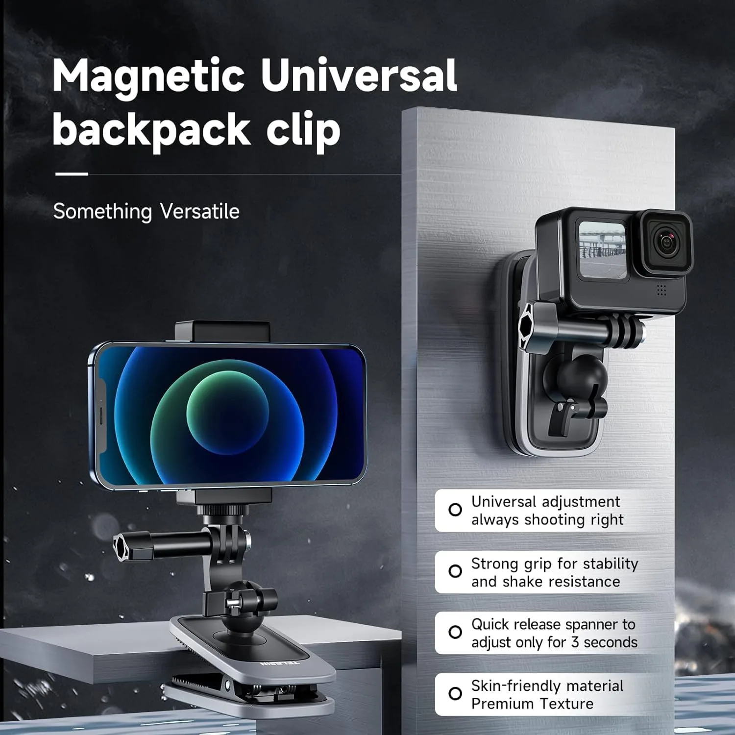 TELESIN 360° Magnetic Backpack Clip Mount for Action Cameras and Phones
