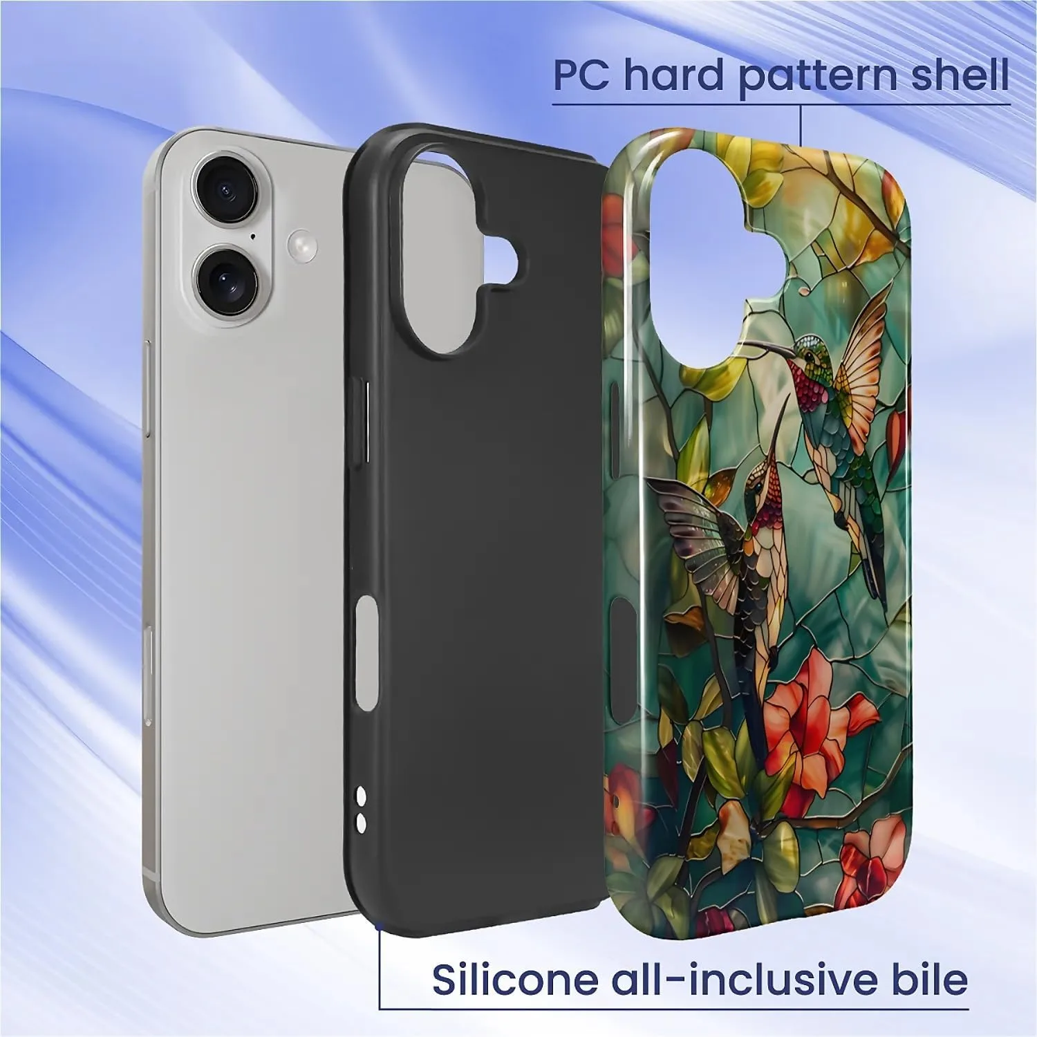 DAIZAG Case for iPhone 17,Mixed 2 Layer Design Shockproof Soft TPU Ddouble Protection Phone Case for iPhone 17-Gorgeous Hummingbird