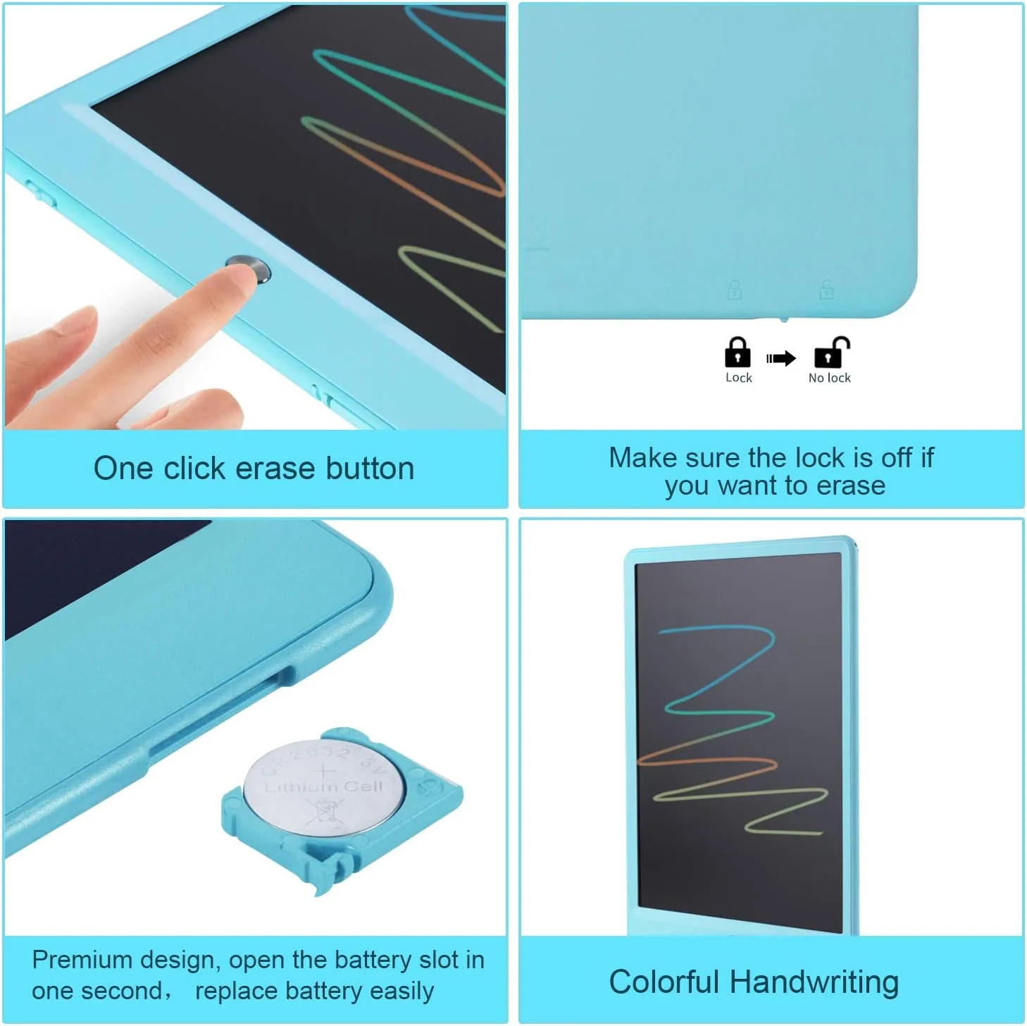 2 Pack LCD Writing Tablet with Bag for Kids, 10 Colorful Screen Drawing Board Doodle Pad, Gift for 3-6 Years Old Boy Girl (Blue+Pink)