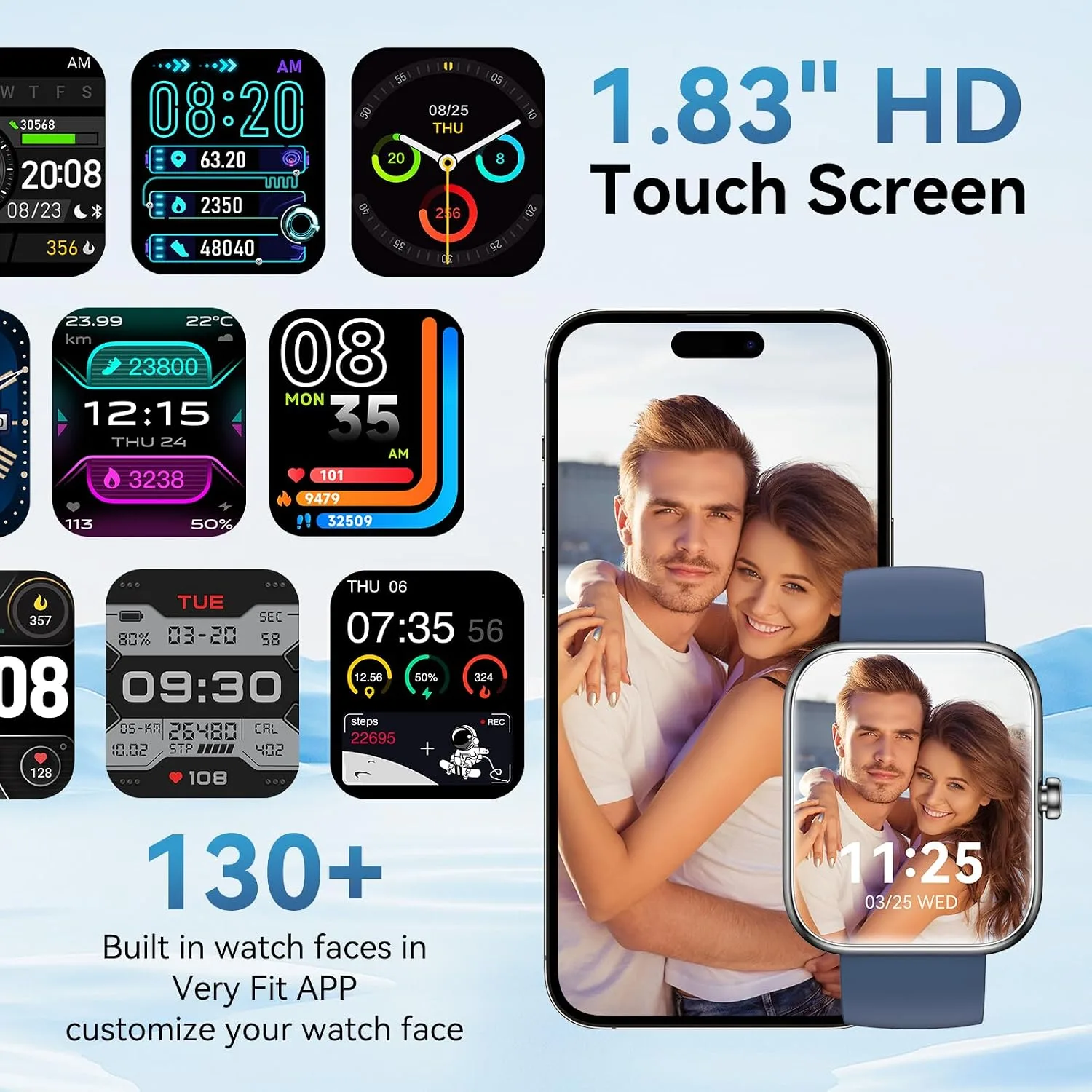 Smart Watch for Men Women with Alexa Built-in, Bluetooth Calling, 1.83'' HD Touch Screen Fitness Tracker with Heart Rate/Sleep Monitor, 120+ Sports Modes, IP68 Water-Resistant Watch for Android & iOS