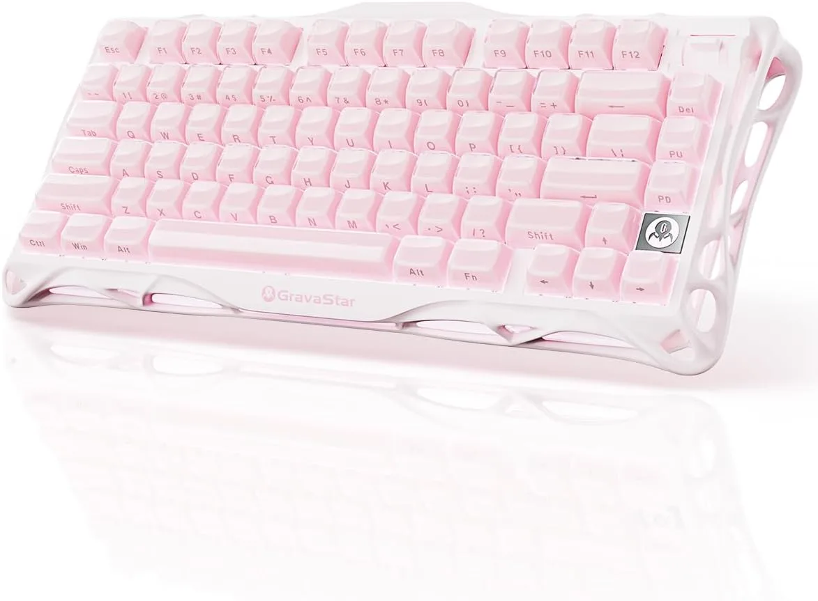Teclado Gamer Gravastar Mercury K1 Mecánico Inalámbrico 75% Rosa Sakura