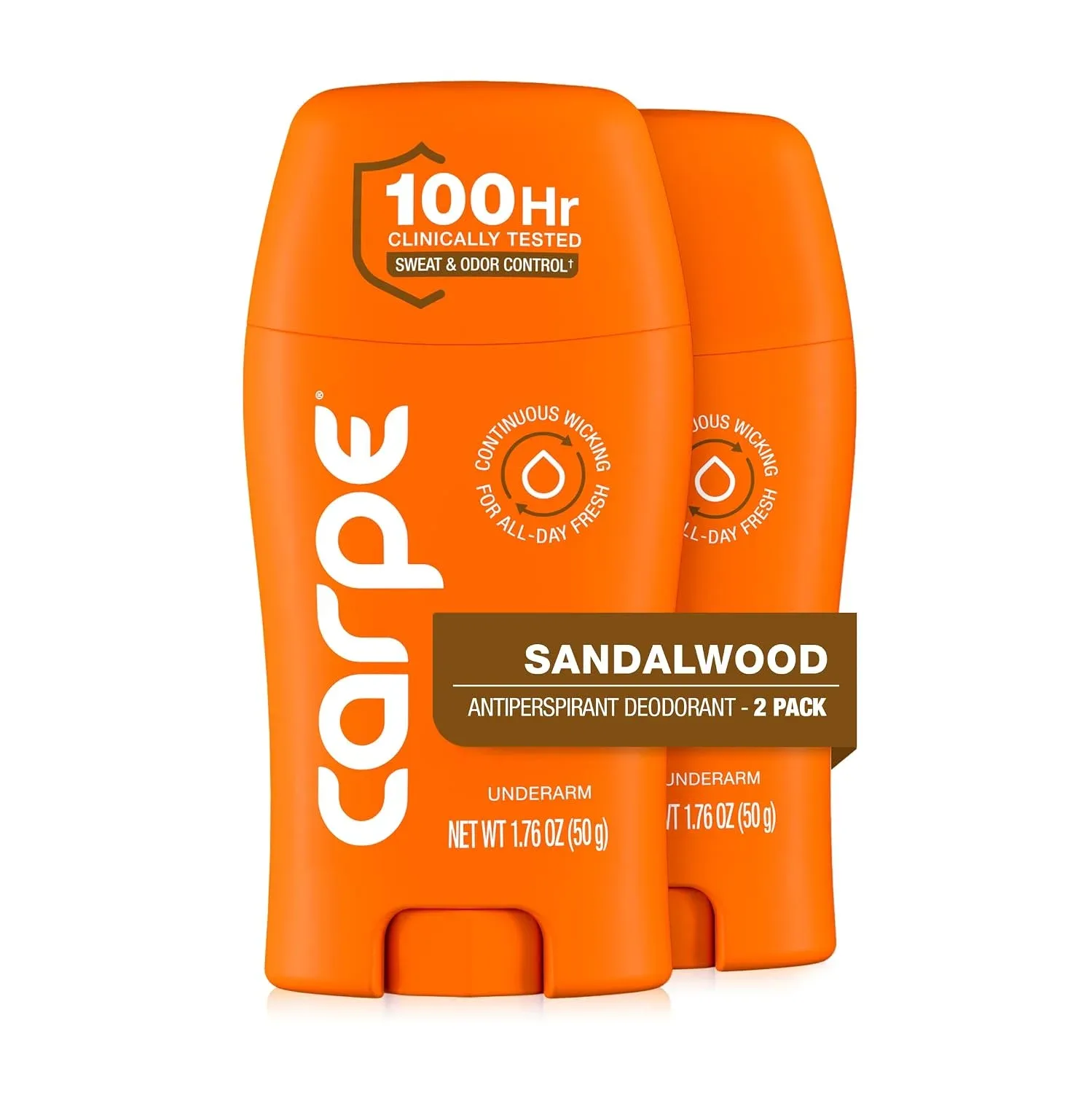 Carpe 100-Hour Antiperspirant Deodorant for Men, Sandalwood - 2 Pack
