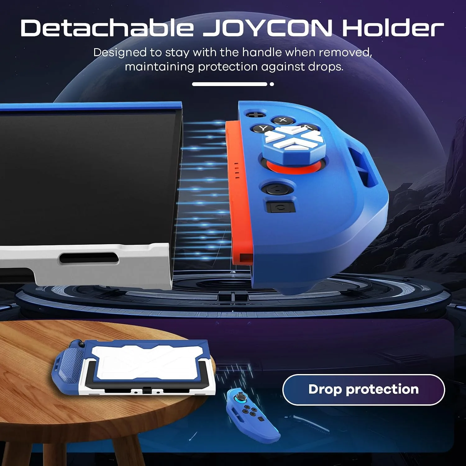 Toladoshop Dockable for Switch 2 Grip Case (2025) Accessories, Armor Slim Military-Grade Protection for Detachable 3PCS Design Joncon Holder with Screen Protectors and Joystick caps, Blue