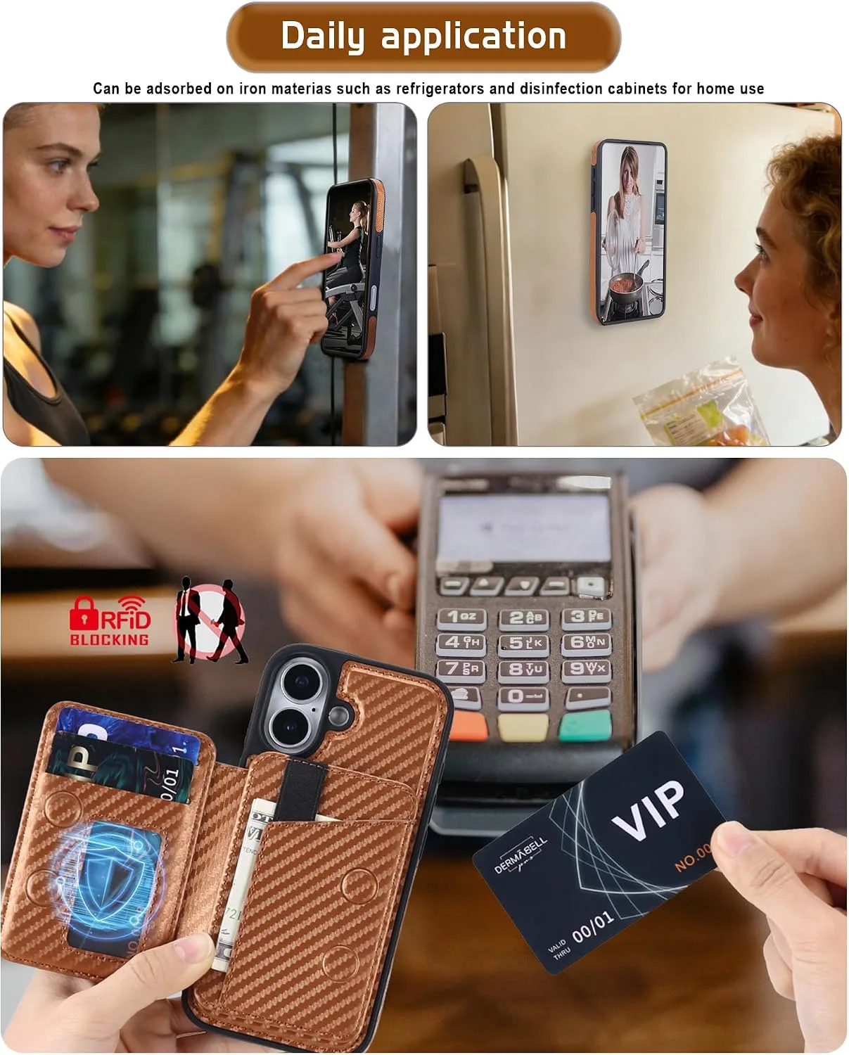 Magnetic Detachable Wallet Case for iPhone 16 with Kickstand,2-in-1 MagSafe Compatible RFID Blocking Card Holder,Slim PU Leather Cover Carbon Coffee