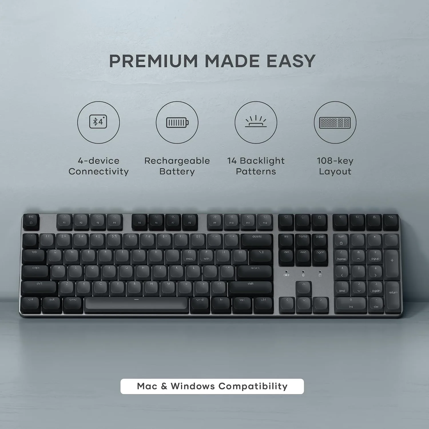 Satechi SM3 Mechanical Keyboard, White LED Backlit, Dark Gray/Gray
