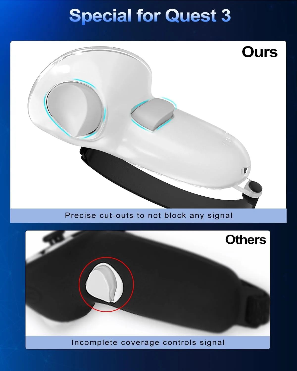 AMZDM VR Controller Grips for Meta Quest 3S Oculus Quest 3 Touch Plus Controllers Grip Covers Anti-Throw Knuckle Straps Protector with Thumbstick Covers, 1 Pair,Clear