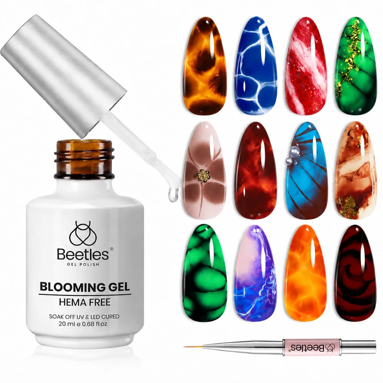 Esmalte en gel Beetles Blooming HEMA Free con pincel 20ml
