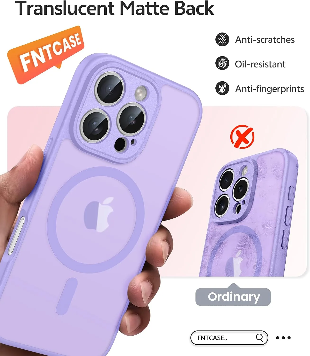 FNTCASE for iPhone 16 Pro Max Case, Fit for Magsafe, Light Purple
