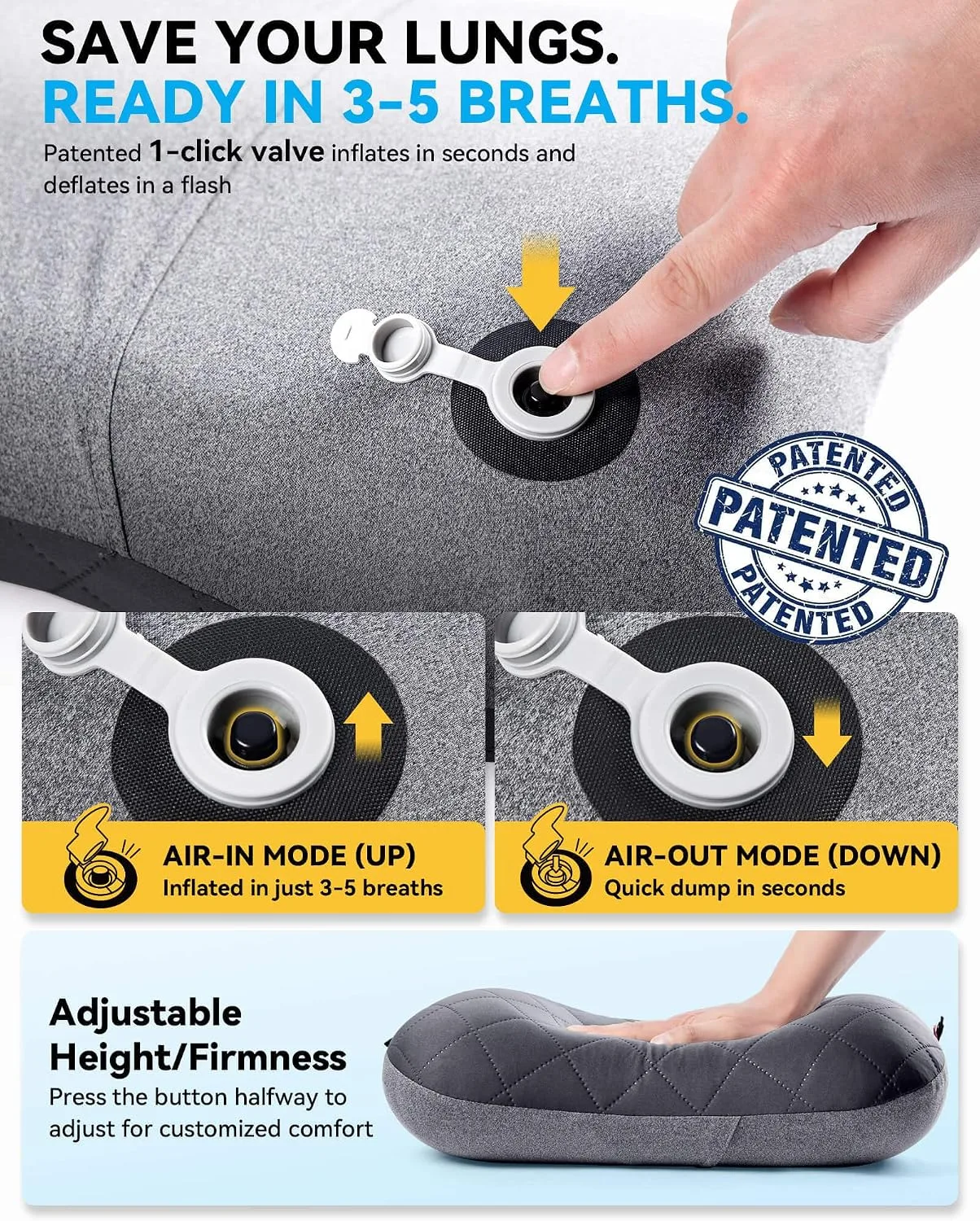 Hikenture Camping Pillow with Removable Cover, Ultralight Inflatable Pillow