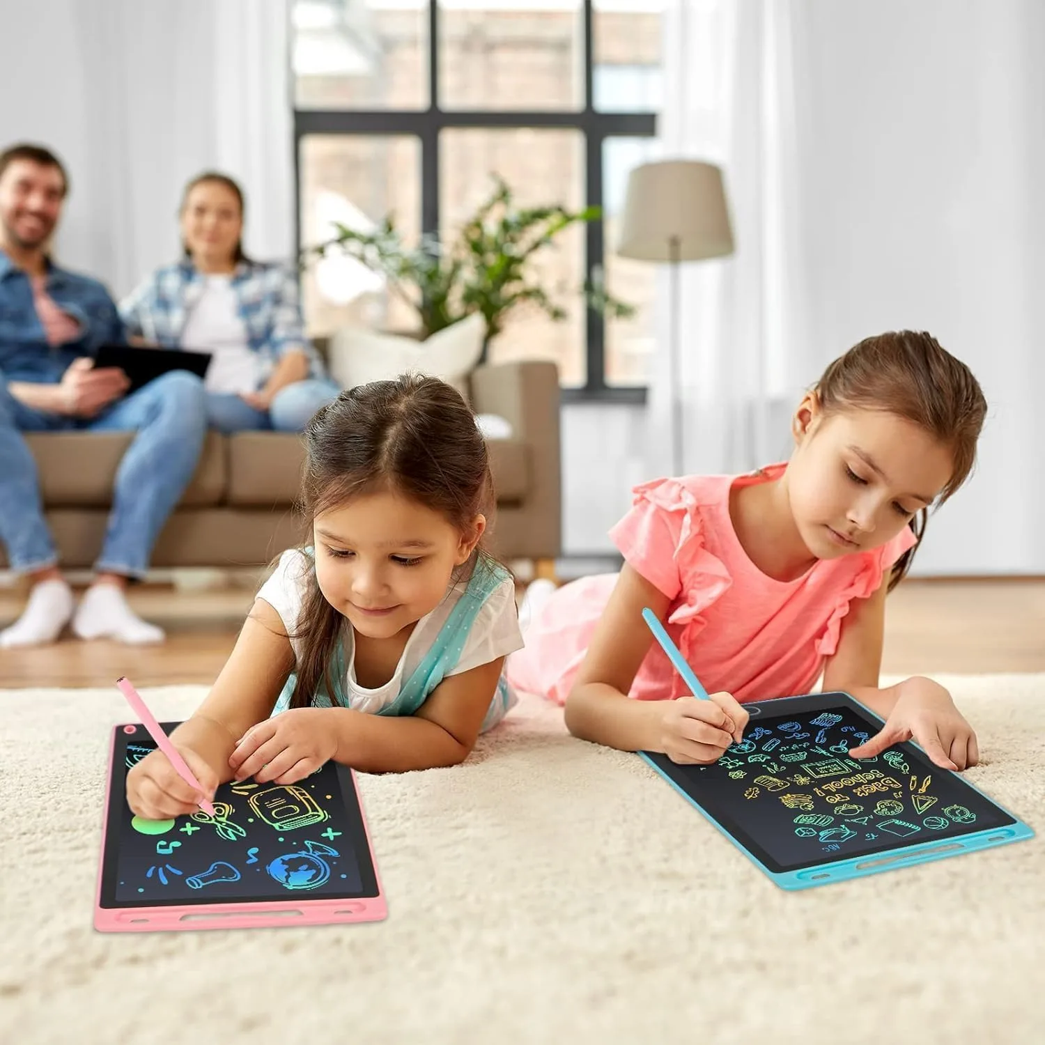 LCD Writing Tablet, 2 Packs Drawing Pads for Kids 3 4 5 6 Years Old 8.5 Inch Colorful Lines Doodle Scribble Boards Educational Toys for Boys Girls Road Trip EssentialsTravel Game Toys,Pink+Blue