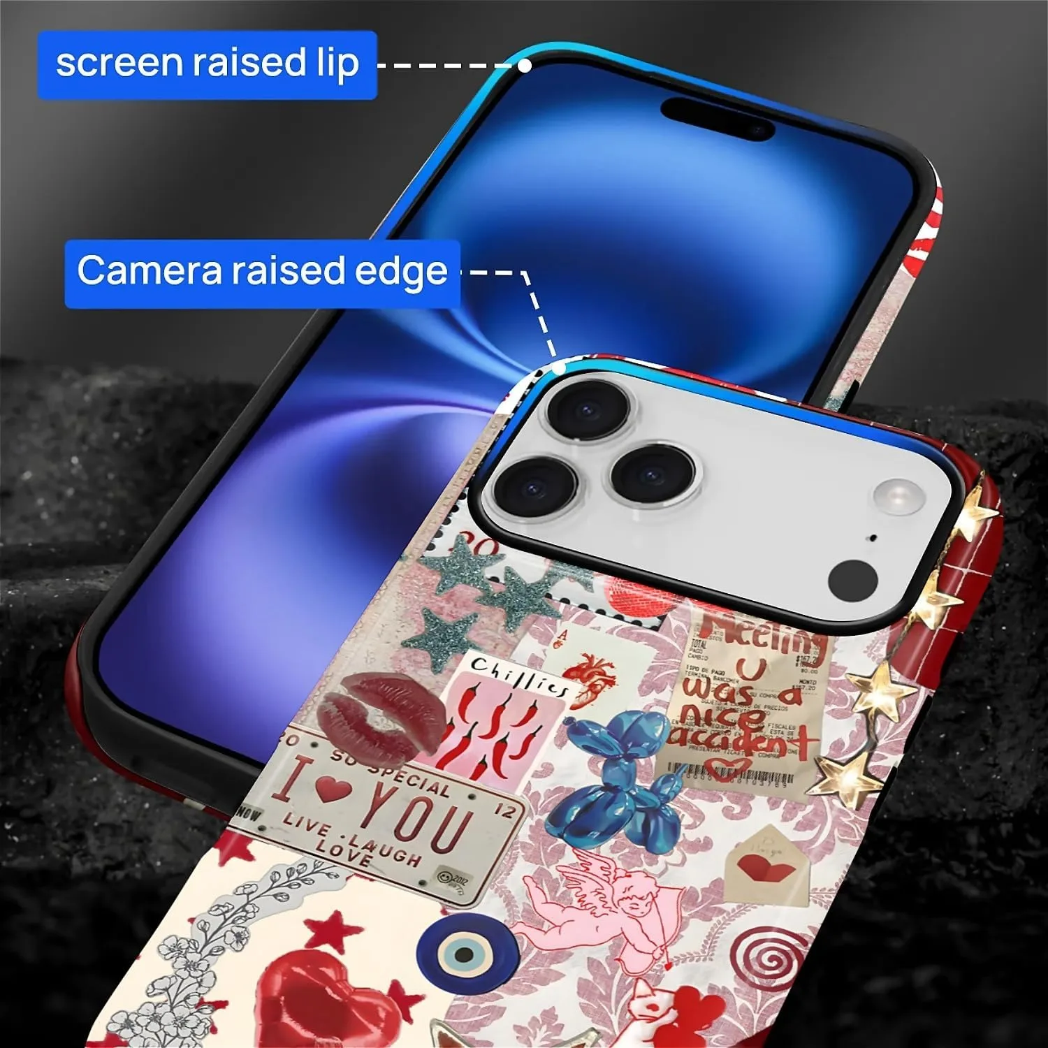 DAIZAG Case for iPhone 17 Pro,Mixed 2 Layer Design Shockproof Soft TPU Ddouble Protection Phone Case for iPhone 17 Pro-Conch Red Pearl Collage