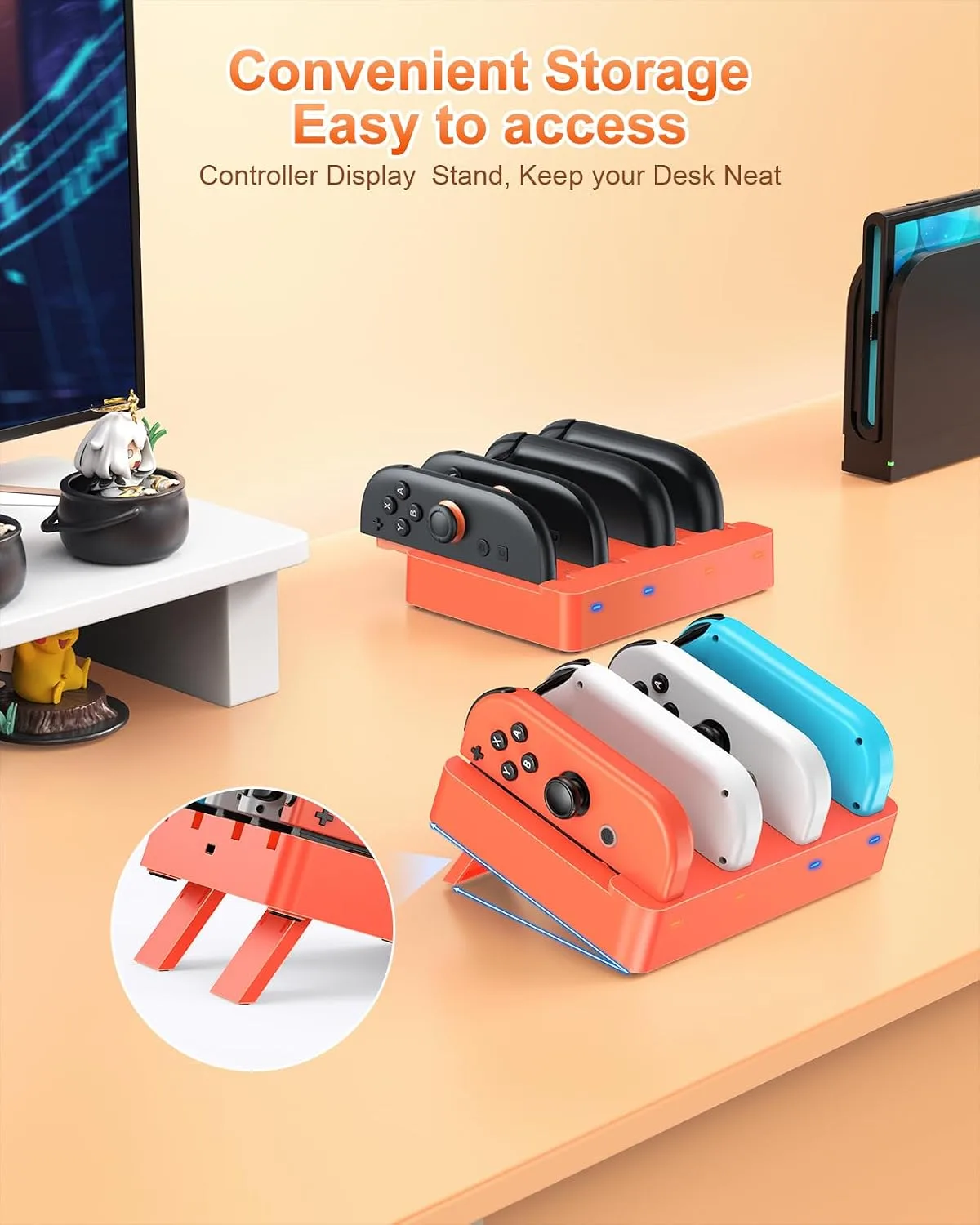 [Switch 2/1 Both] Controller Charger Dock, FYOUNG Charging Dock for Nintendo Switch 2 2025, 8 in 1 Portable Dual-Direction Magnetic Fast Charger Staion for JoyCon 2 Accessories with USB Type-C Cord
