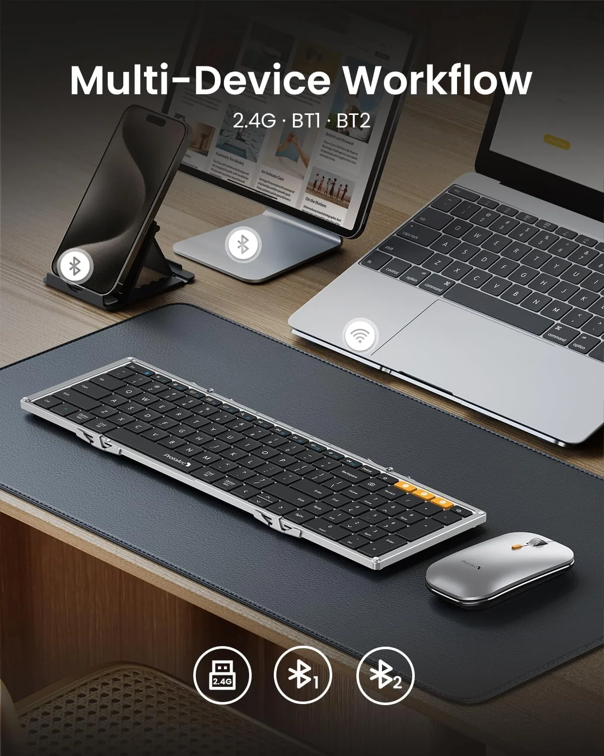 ProtoArc XKM01 Full-Size Foldable Keyboard Mouse for Travel, Black Silver
