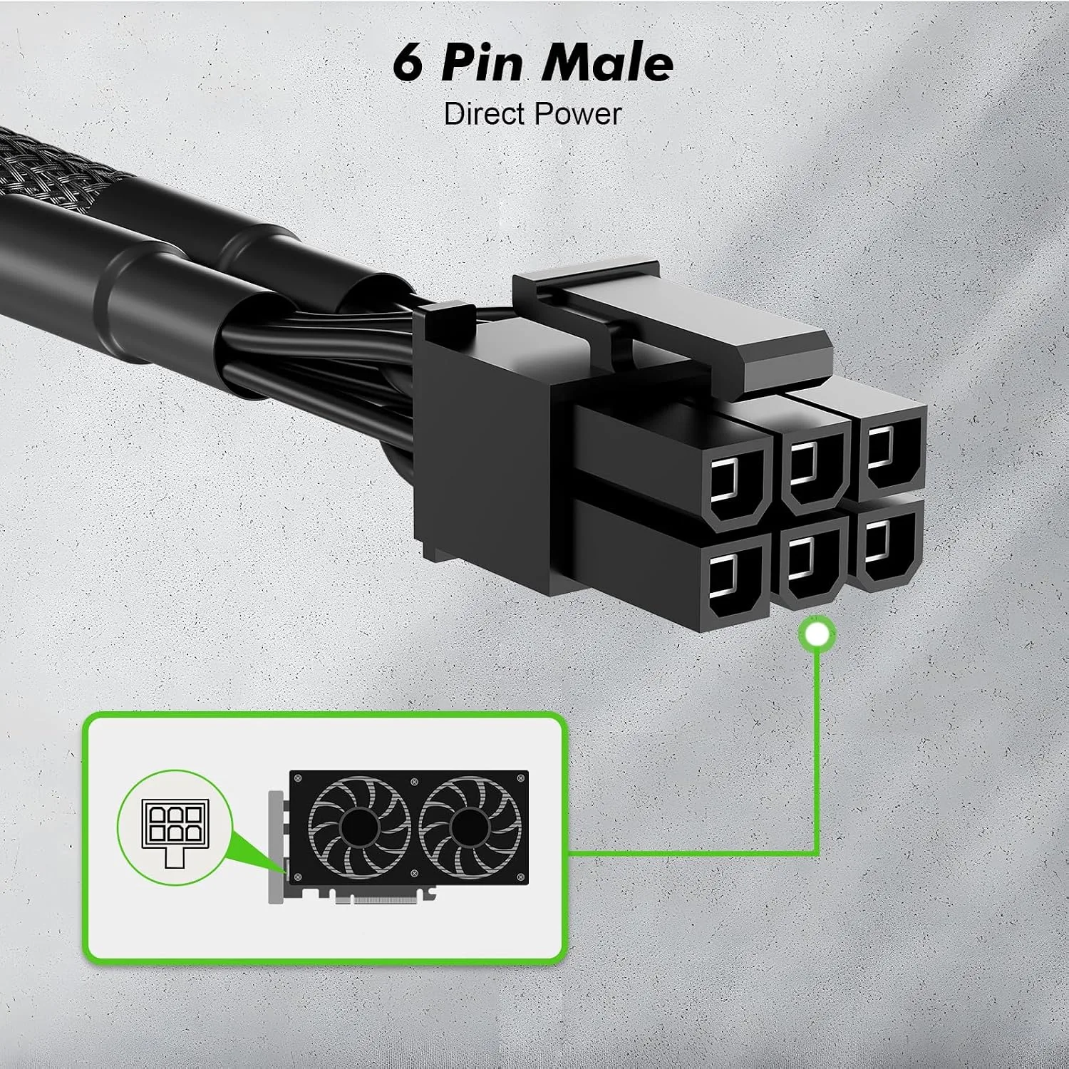 J&D PCIe Power Adapter Cable, Dual 6 Pin Female to 6 Pin Male, GPU Connector for Graphics Card Power Supply with Heat Shrink Reinforcement, 1 Pack, 9 inch