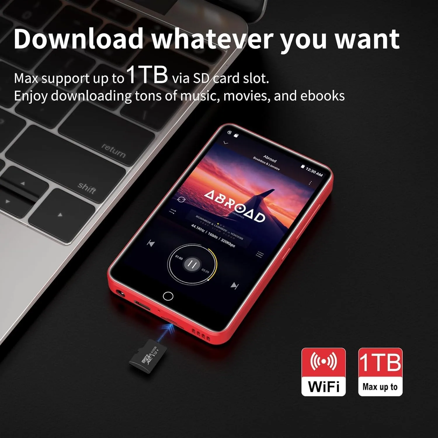 MP3 Player with Bluetooth and WiFi, ZAQE 80GB Storage & Android OS, 4" Touch Screen, FM Radio, Kids MP3 & MP4 Player with Spotify Google Play Store, Portable Media Player