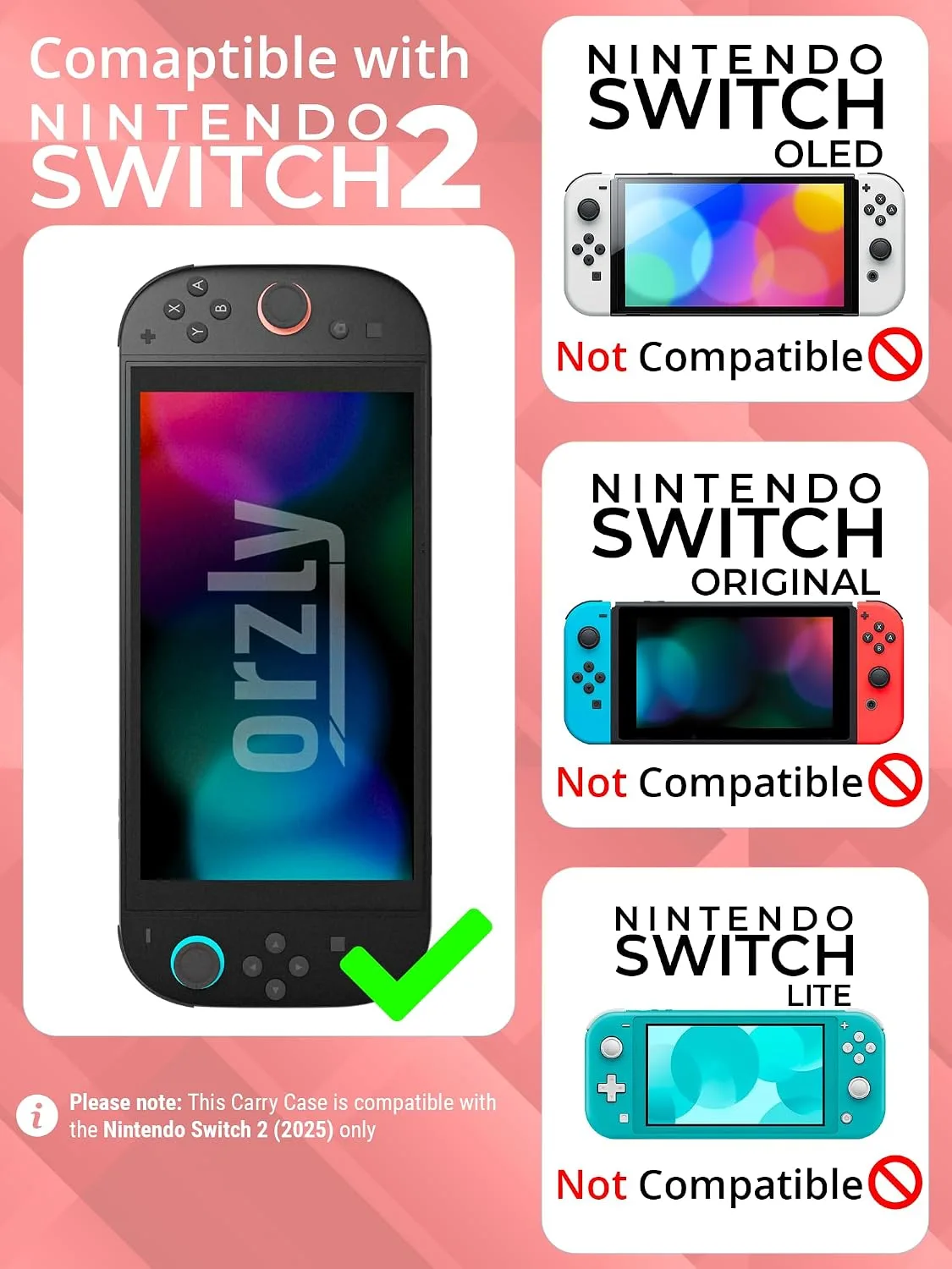 Orzly Case Compatible with Nintendo Switch 2 – Protective Travel Carry Case with Screen Padding, Game Card & microSD Slots, Zipped & Open Pockets for Accessories – 7.9" Gift Boxed
