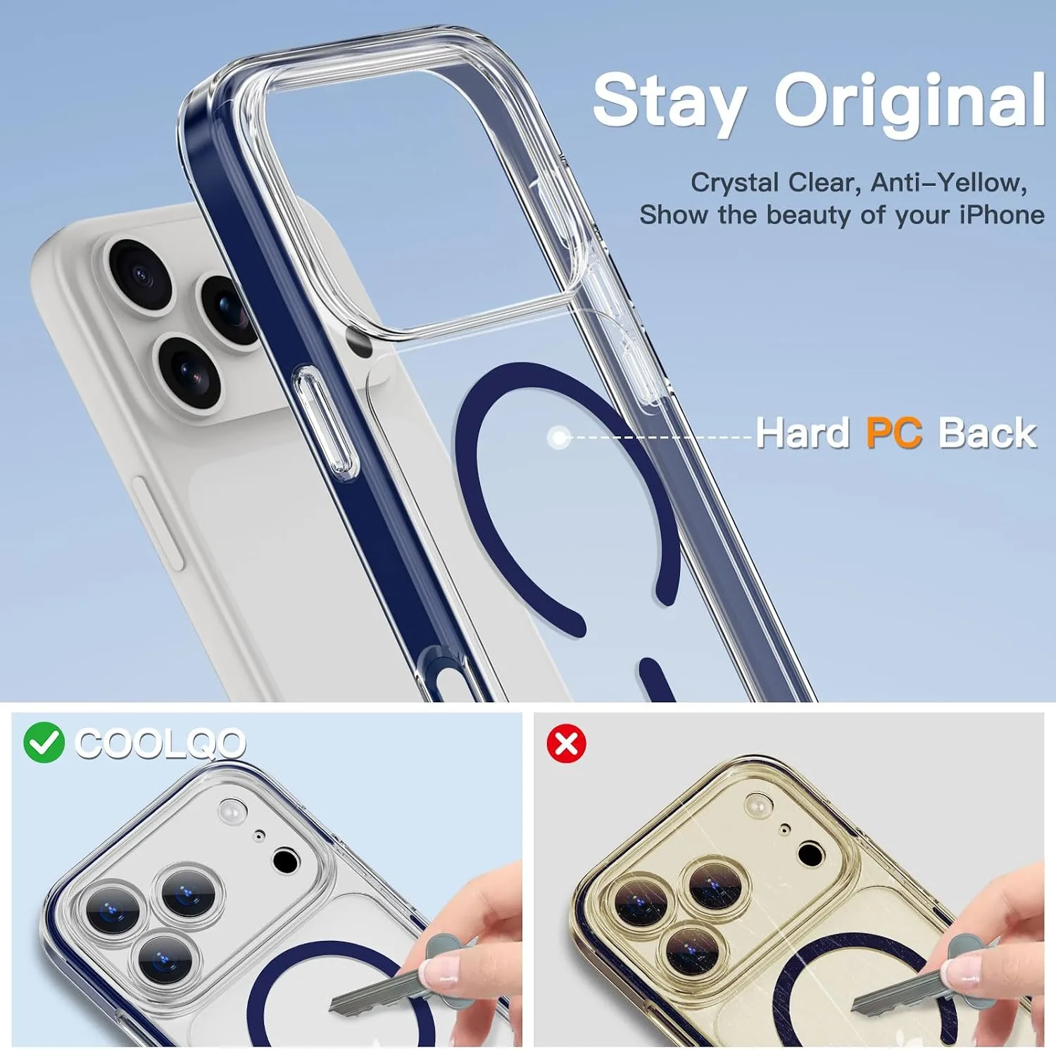 COOLQO Magnetic for iPhone 18/17 Pro Max Case, Crystal Clear, Blue