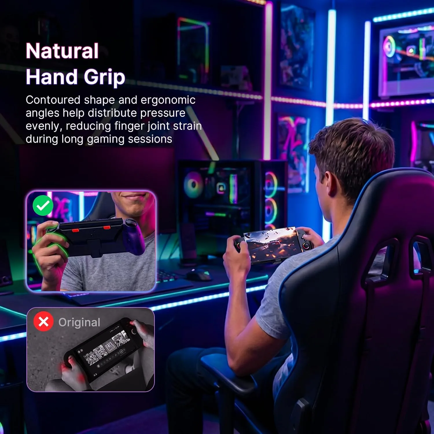 NexiGo Hall Effect Gripcon for Switch 2, 4K HDMI Output for TV Mode, Ergonomic Handheld Controller with Hall Sensing Joysticks & Triggers, RGB Lights, Mapping, 6-Axis Gyro, Turbo, Black