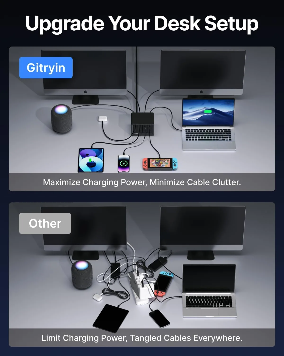 Gitryin 12-in-1 Desktop Charging Station, 160W USB Retractable GaN Charger