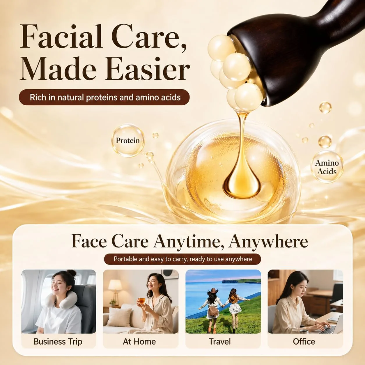 Eye Massage Tool, 2pcs Sandalwood Eye Massager Tool with 5 Smooth Horn Beads, Dual-End Eye Roller Tool for Puffy-Looking Eyes, Eye Massage Stick for Face and Under Eye Self Care