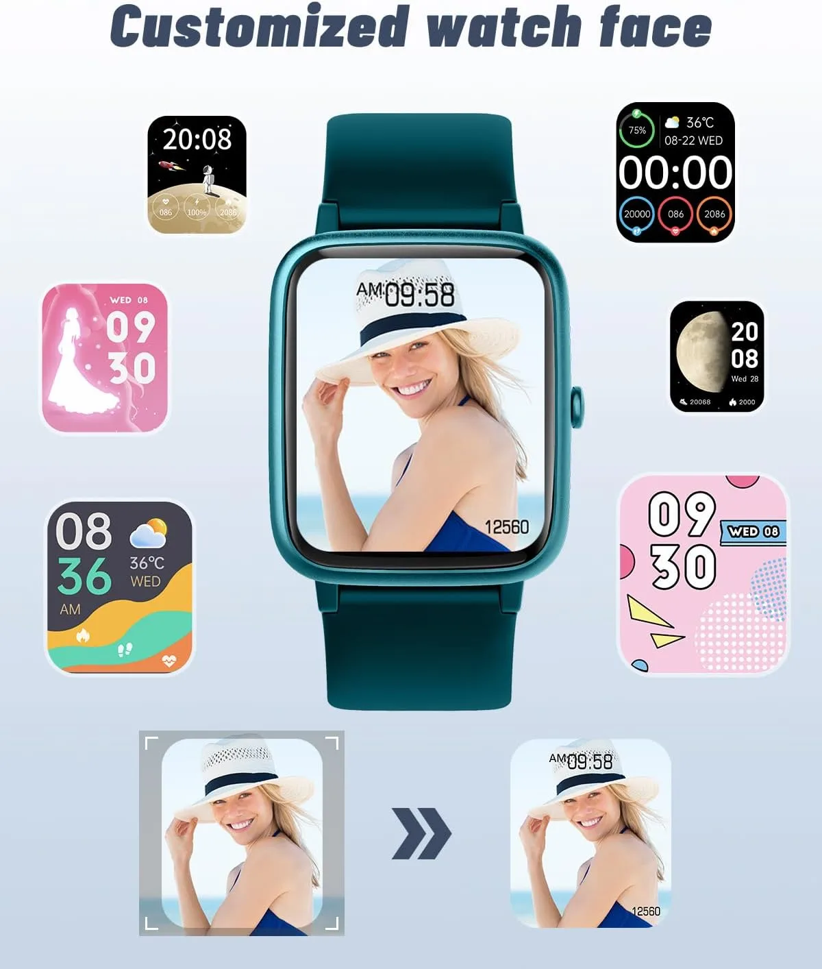 GRV Smart Watch for Men Women, Bluetooth Call, for iPhone Android Teal
