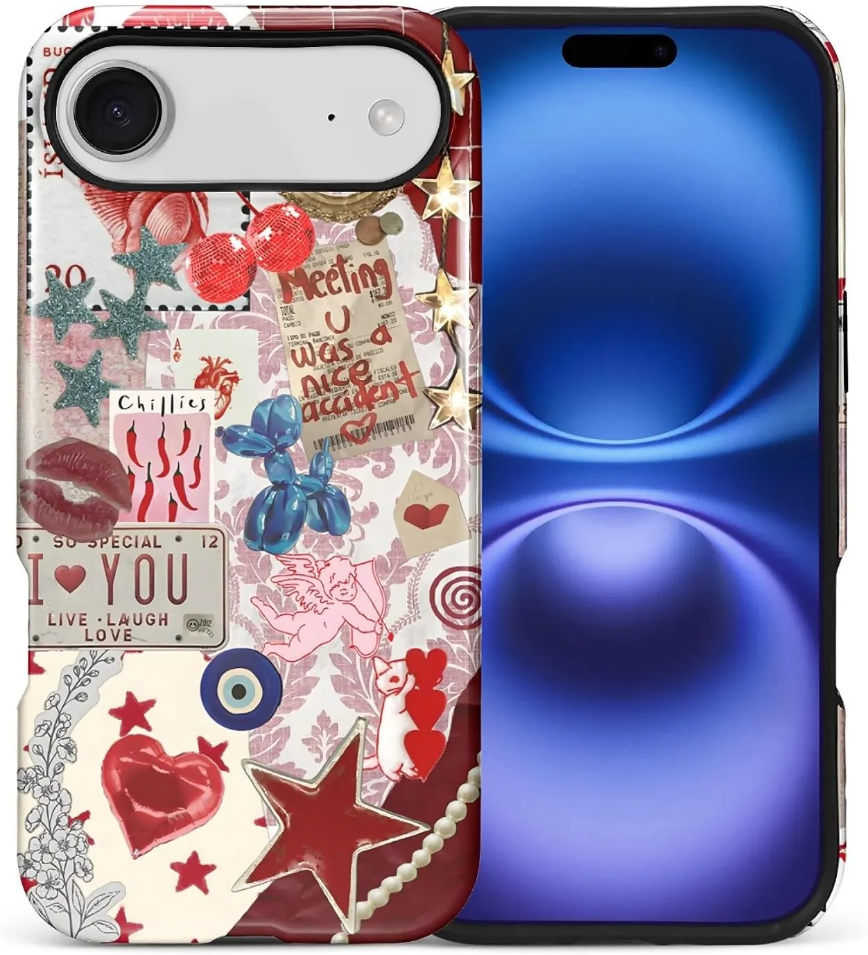 DAIZAG Case for iPhone 17 Air,Mixed 2 Layer Design Shockproof Soft TPU Ddouble Protection Phone Case for iPhone 17 Air-Conch Red Pearl Collage