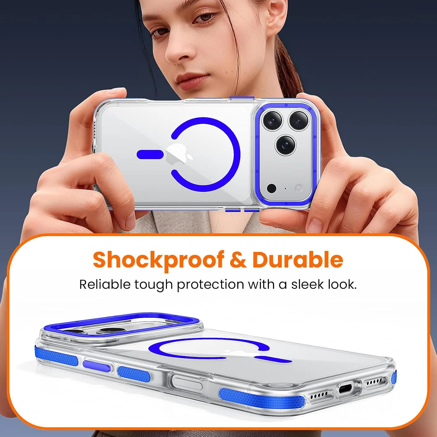 toushion 3-in-1 Clear Case for iPhone 17 Pro Max, Blue Shockproof Bumper