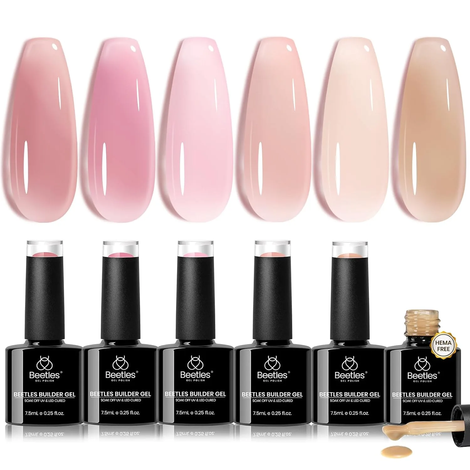 Gel Constructor para Uñas Beetles Builder Gel HEMA-Free 6 Colores Nude 8 en 1