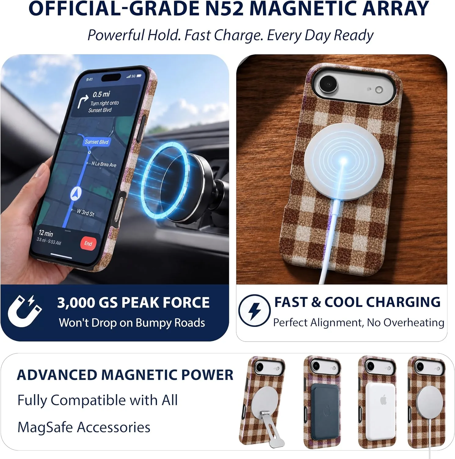 Magnetic for iPhone 17 AIR Chic Fall Brown Gingham Phone Case