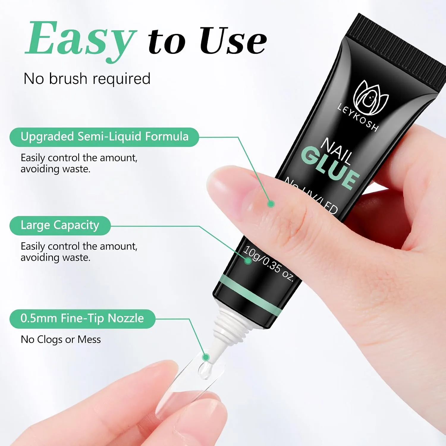 LEYKOSH Nail Glue and Remover Set, 10g Glue + 10ml Remover, No Lamp