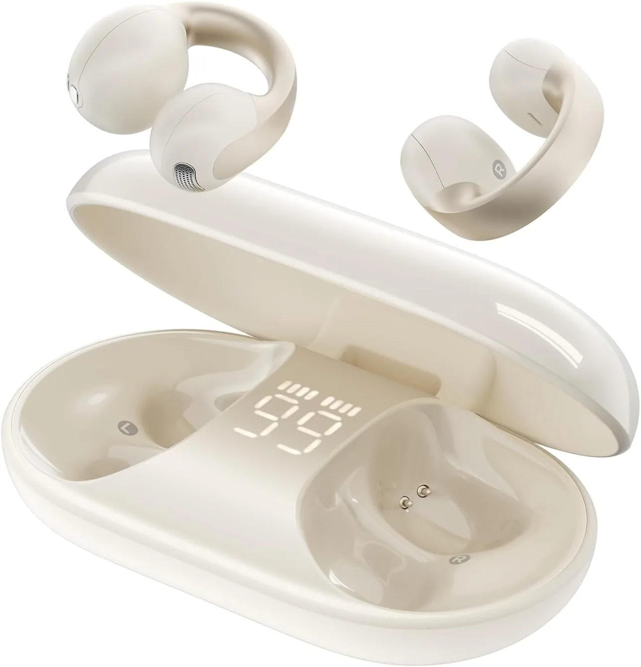 Open Ear Earbuds, Clip-On Design, Wireless Bluetooth 6.0 X7, White