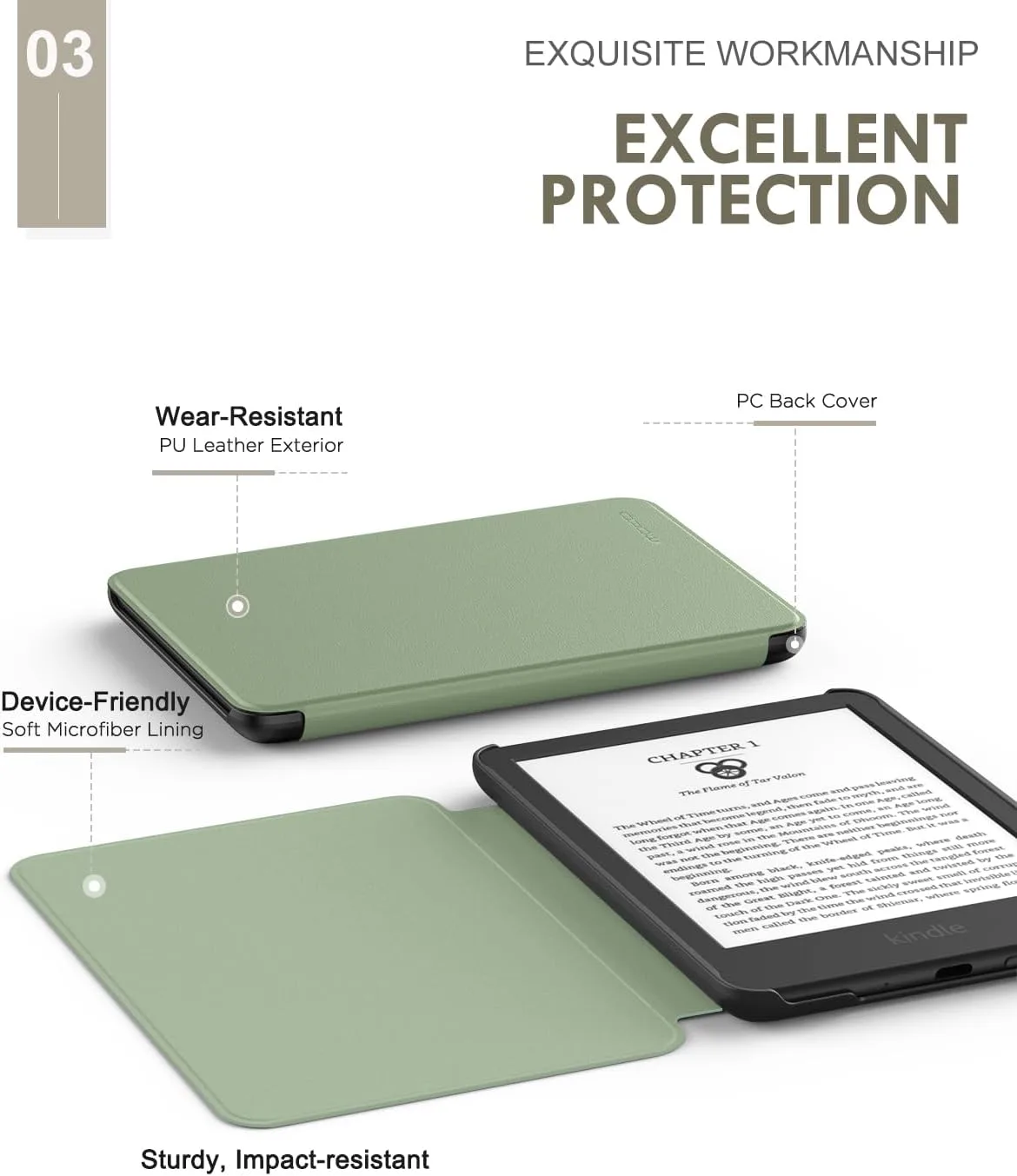 MoKo Case for 6" Amazon Kindle Basic 11th Gen 2024/2022, Celadon