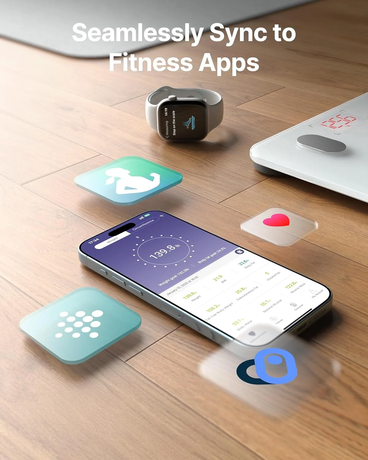 FITINDEX Smart Scale for Body Weight, BMI & Body Fat, 13 Metrics, Bluetooth