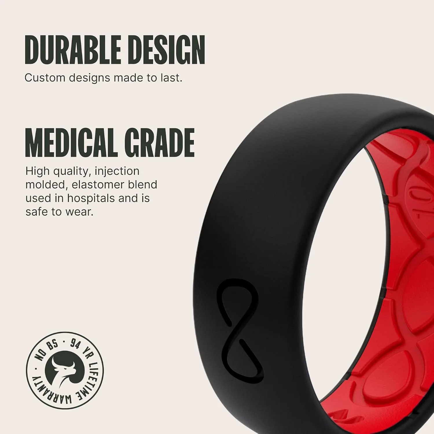 Groove Life Silicone Ring for Men, Breathable Rubber Wedding Band, Flexible