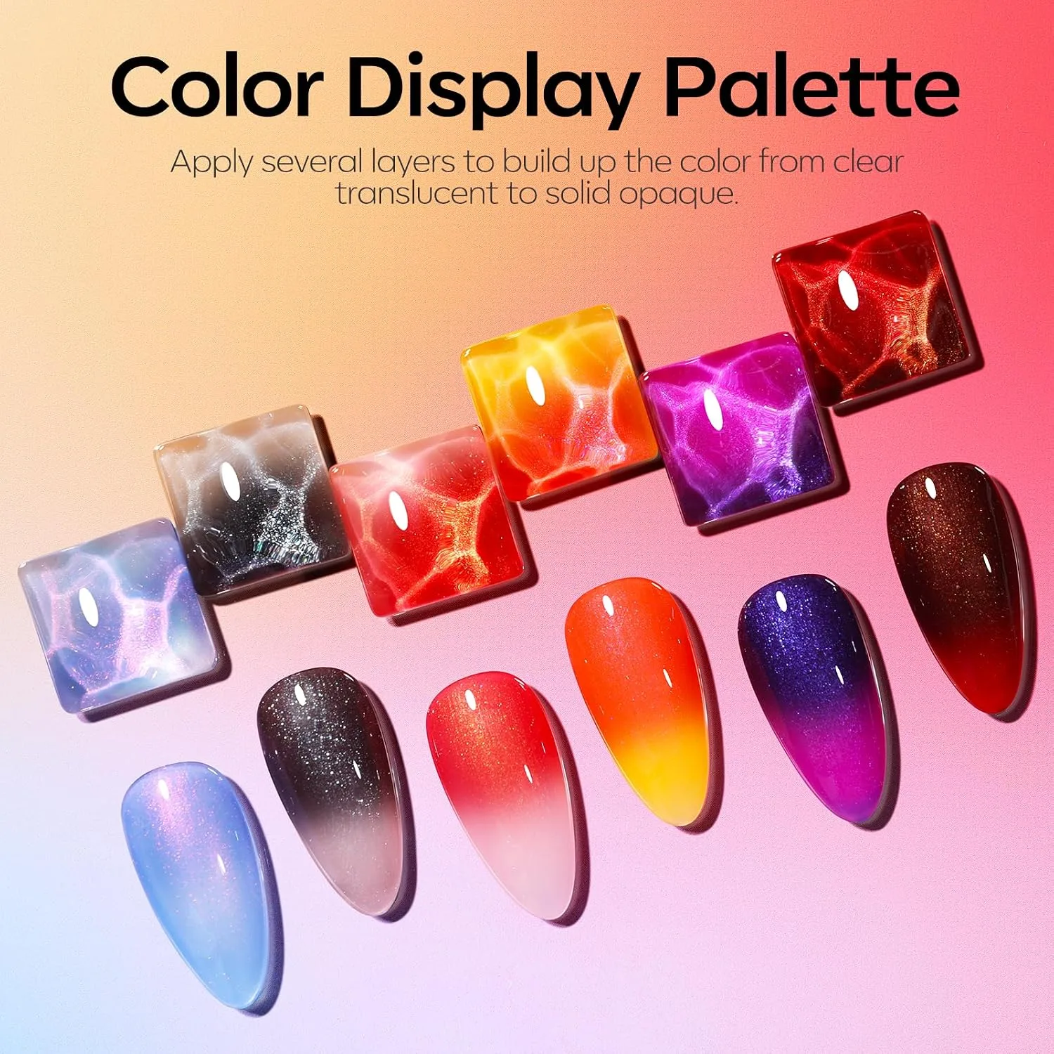 modelones Gel Nail Polish Set Glitter Color Changing 6Colors Red Blue Black