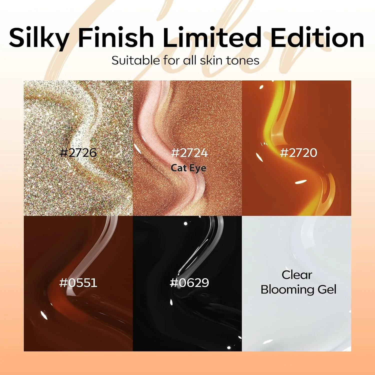 modelones Cat Eye Gel Nail Polish Set Jelly 6Colors Black Nude Brown