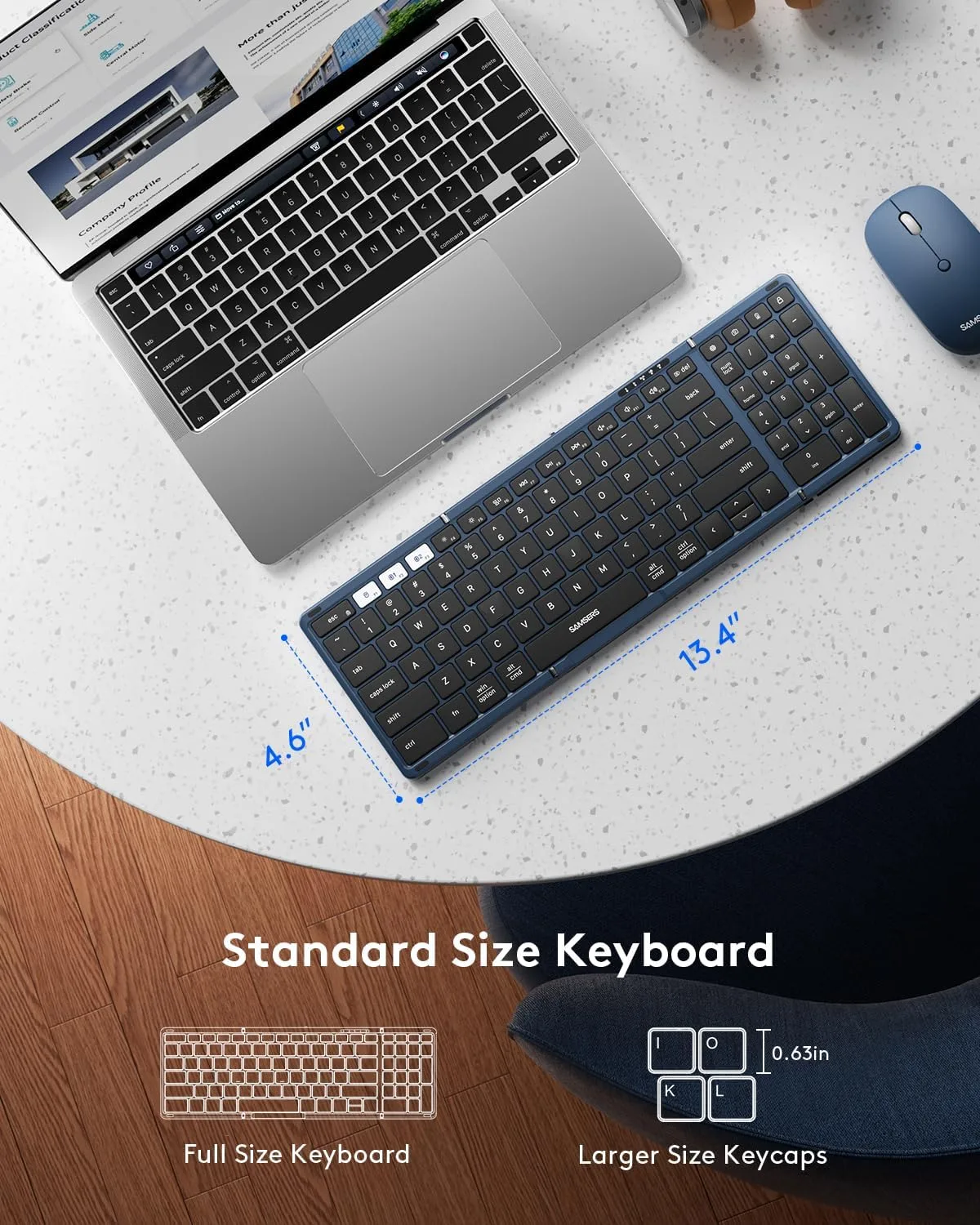 Foldable Keyboard and Mouse, Samsers Folding Bluetooth Keyboard Combo, 2.4G + BT5.0 x 2, Full-Size Portable Travel Keyboard & Rechargeable Wireless Mouse for Windows Android iOS Mac OS, Ocean Blue