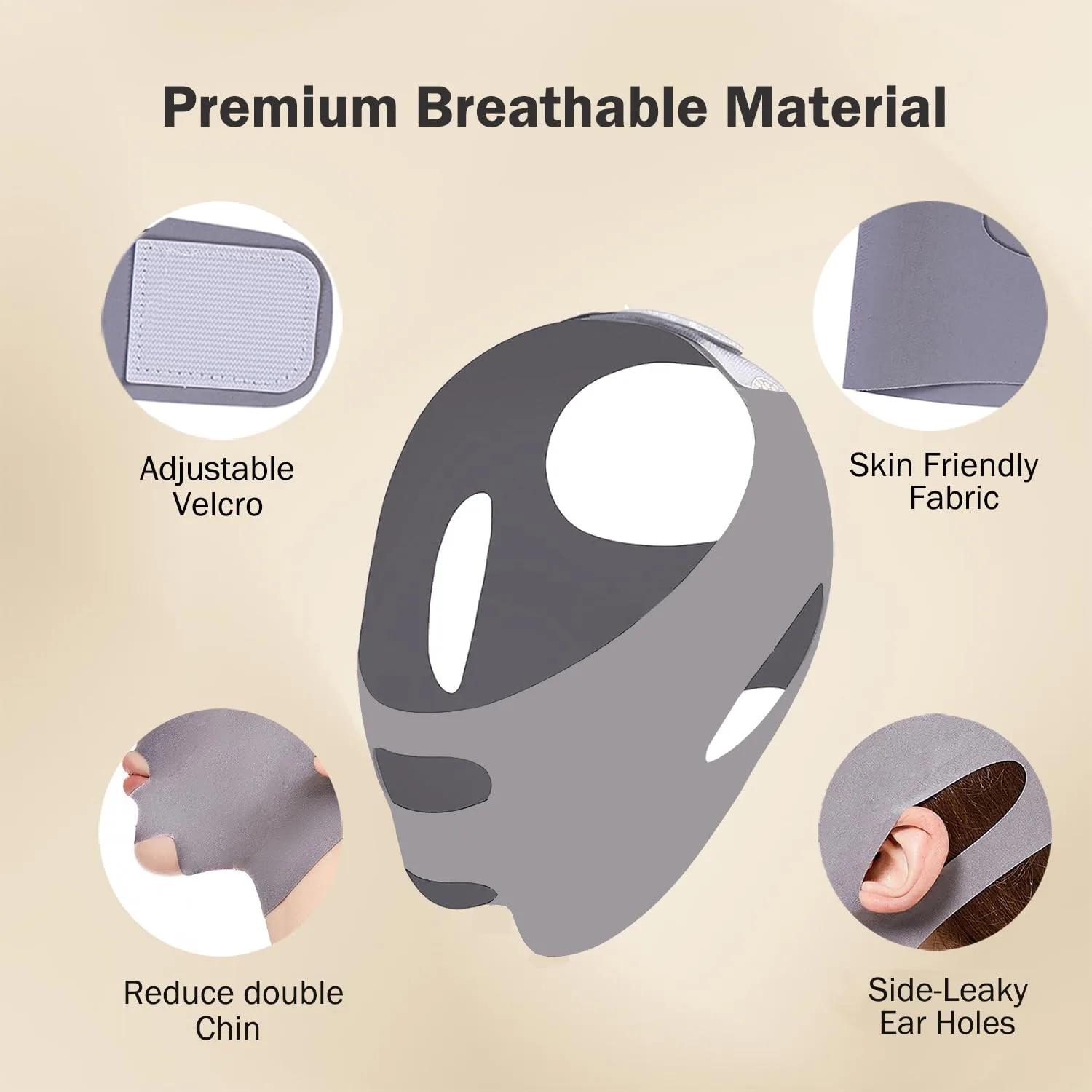 MASIKA Chin Strap for Sleeping，V-Line Mask,，V-Line Lifting Chinstrap，Jaw Exerciser, Reusable Face Strap.Jaw Strap,Jawline Shaper,Double chin strap，Chin lifting strap，Face lifting strap，Grey,M