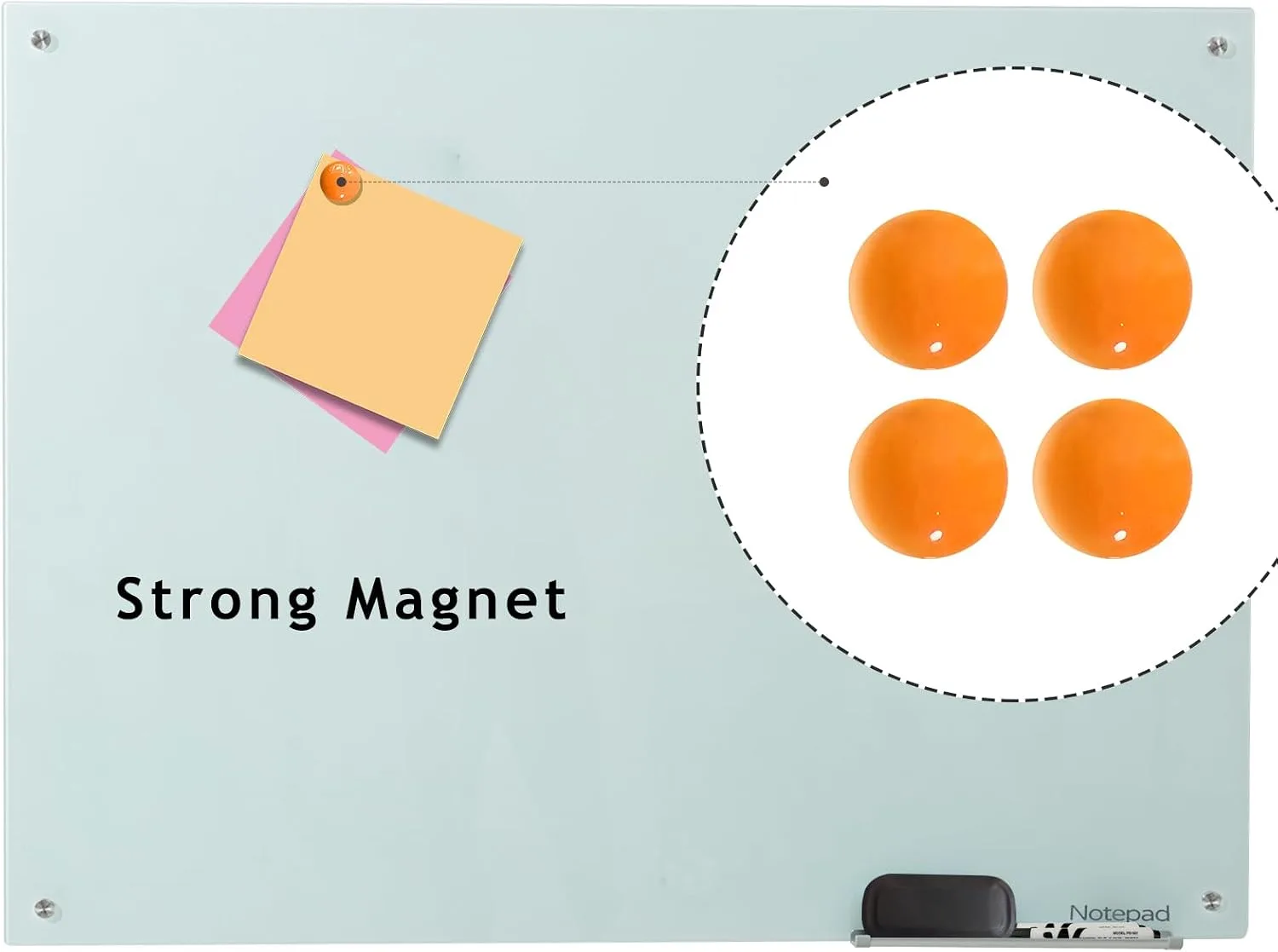 Magnetic Dry Erase Board - Frameless Glass White Board 48 x 36 Inches, Wall Mounted for Office, Home & School