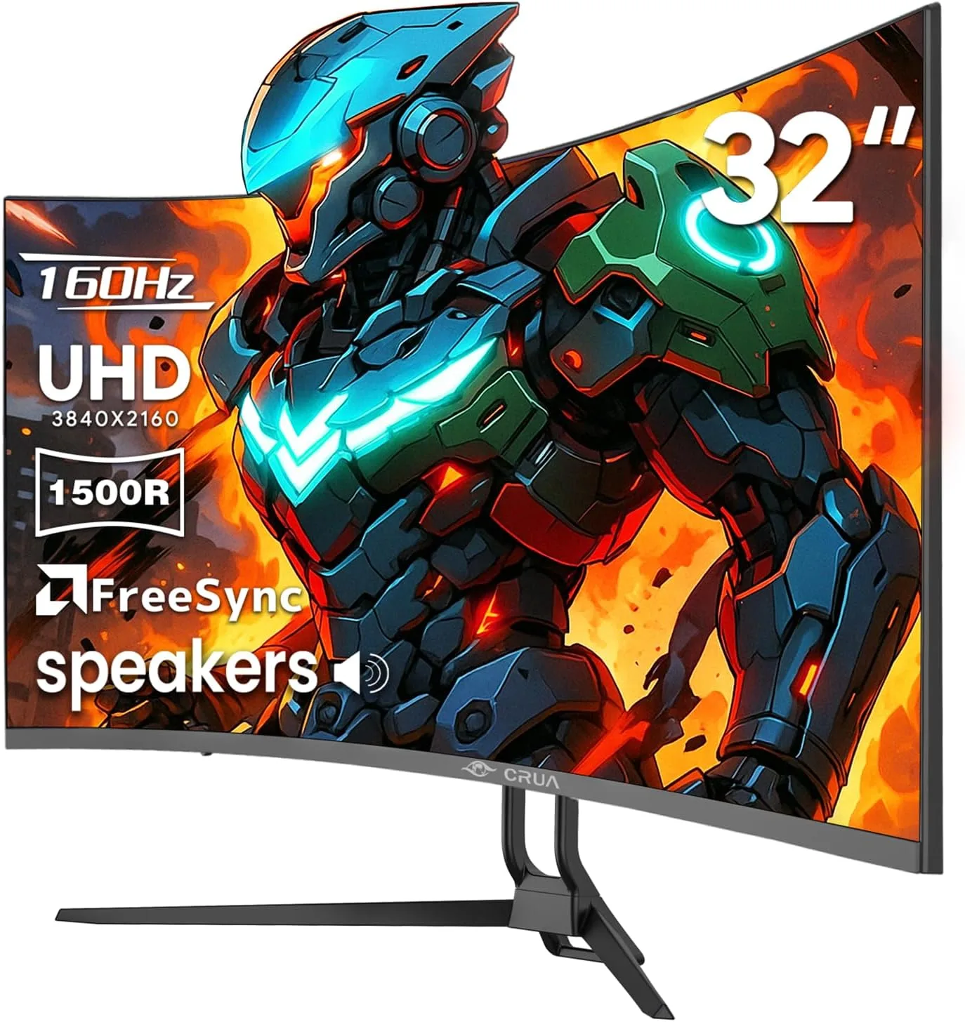 CRUA 32" 4K UHD 160Hz Curved Gaming Monitor, 1500R, AMD FreeSync, Black