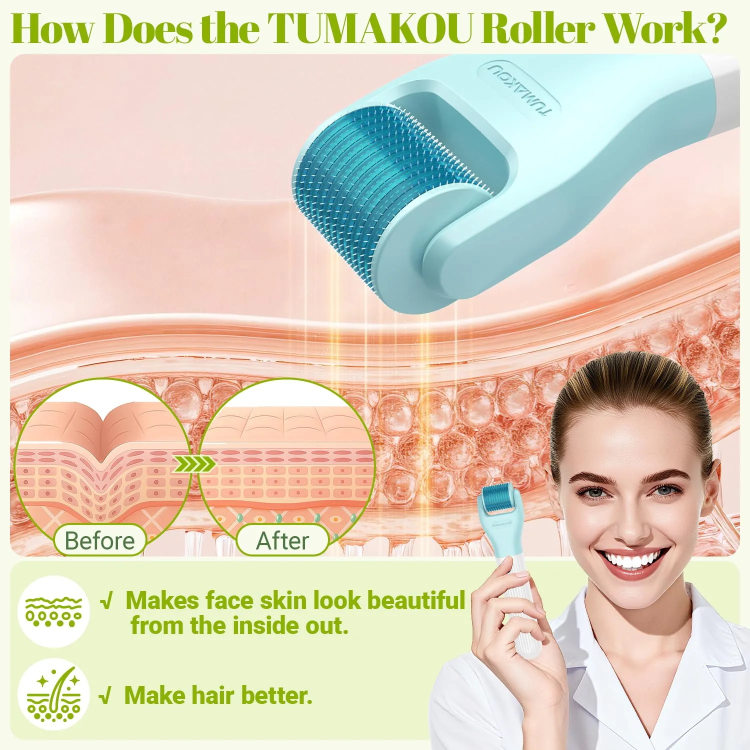 Derma Roller, TUMAKOU 10 in 1 Microneedle Roller Set for Face, Body, Scalp