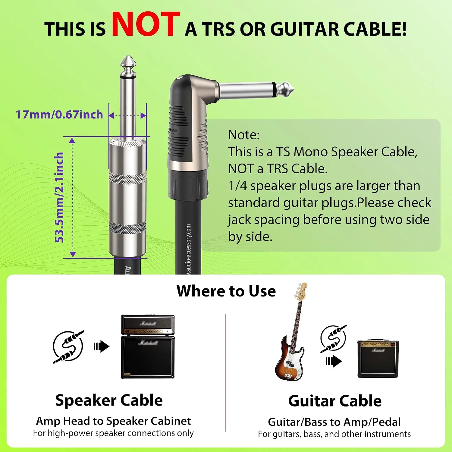AA AUDIO ACCESSORY 14 AWG 1/4 Speaker Cable 15ft, Unshielded 2-Conductor
