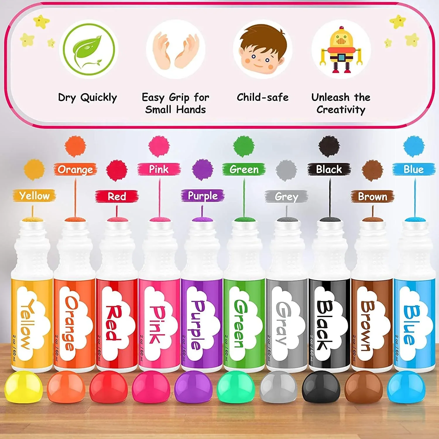 Soucolor 20 PCS 10 Colors Kids Washable Dot Markers,48 Page Activity Book