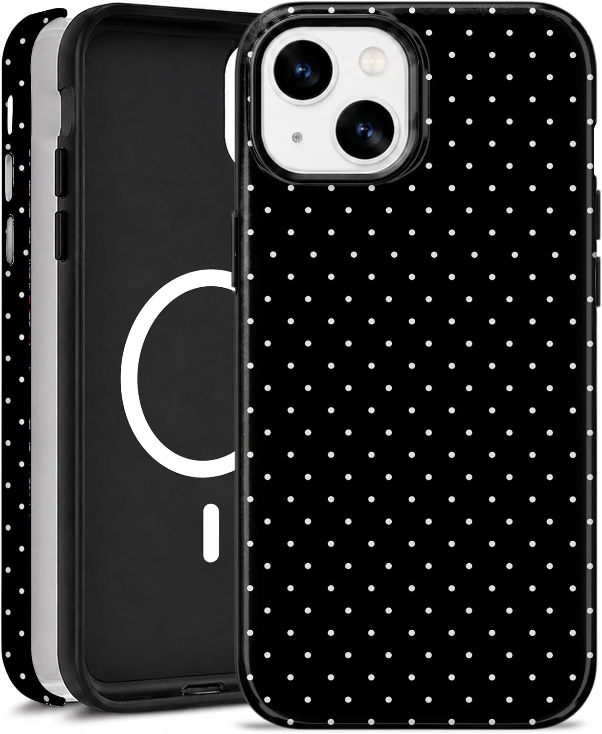 Magnetic for iPhone 13/14 Phone Case, Cute Stylish Black Polka Dot