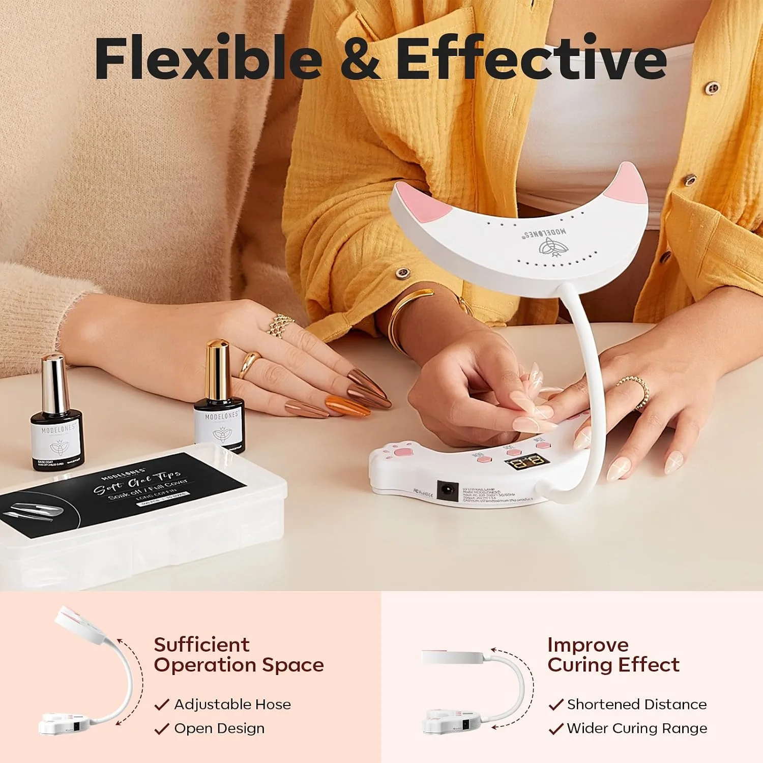 modelones UV Light for Gel Nails, Gooseneck UV LED Nail Lamp White