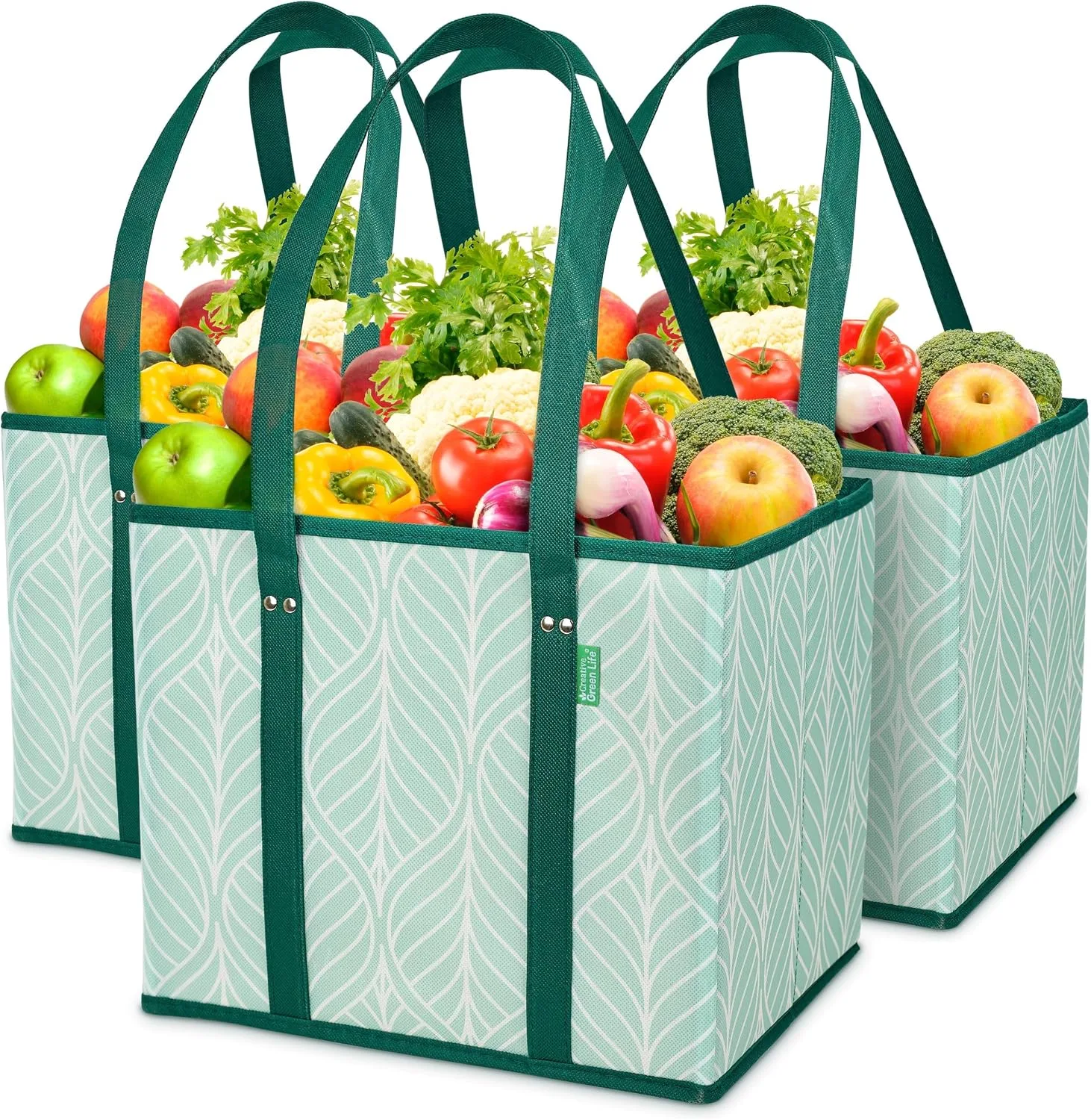 Reusable Grocery Bags (3 Pack) – Heavy Duty Reusable Shopping Bags, Green