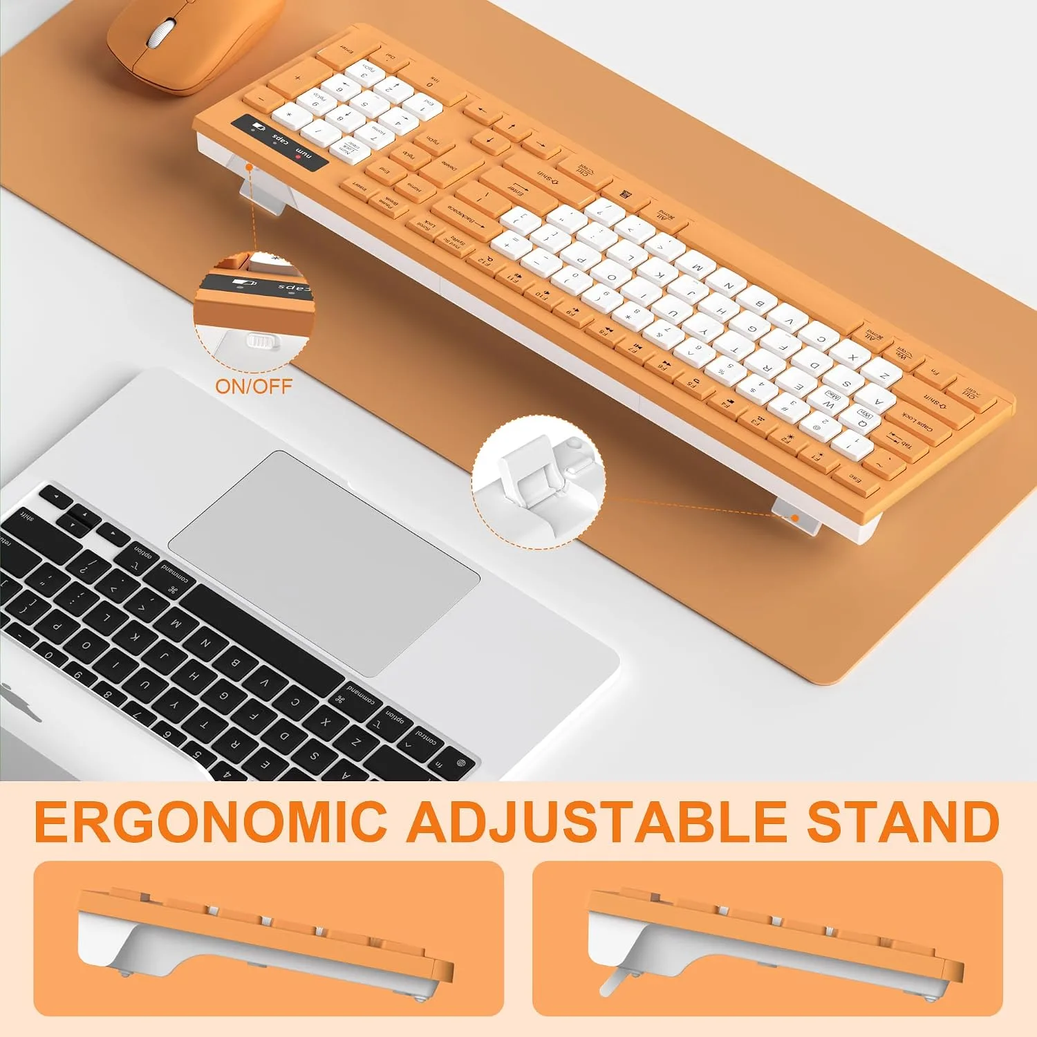 Wireless Keyboard and Mouse Combo Silent for Office and Home(Orange-B)