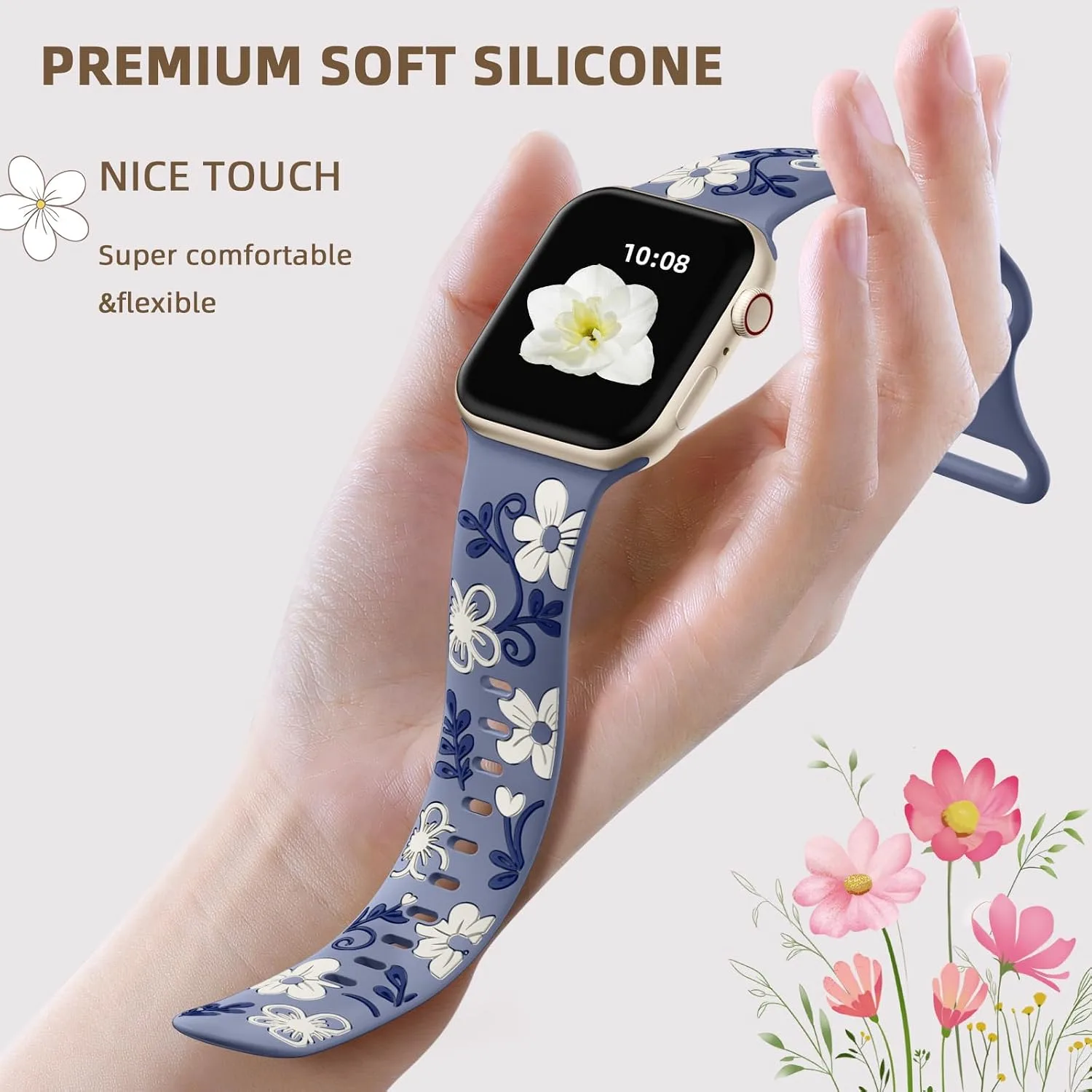 Witzon Floral Silicone Band Compatible with Apple Watch Bands For Women